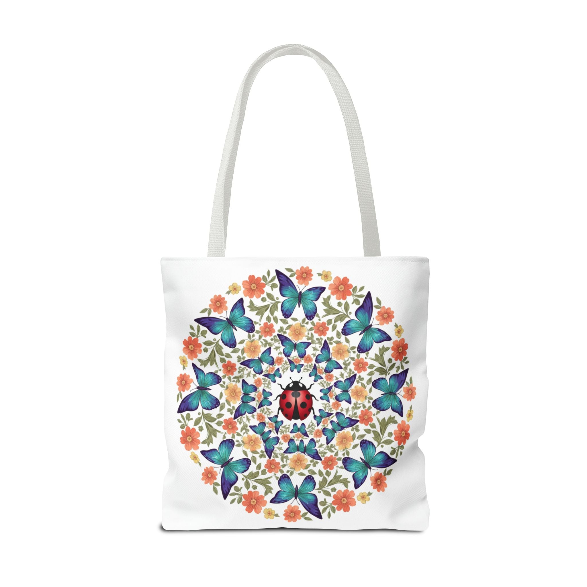 Butterfly & Ladybug Floral Tote Bag – Boho Mandala AOP Beach & Market Bag