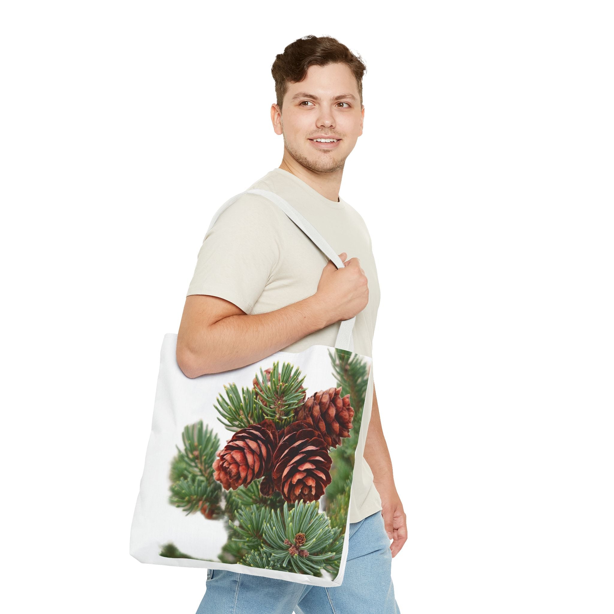 Pinecone Winter Tote Bag — Botanical Evergreen Holiday Market Bag