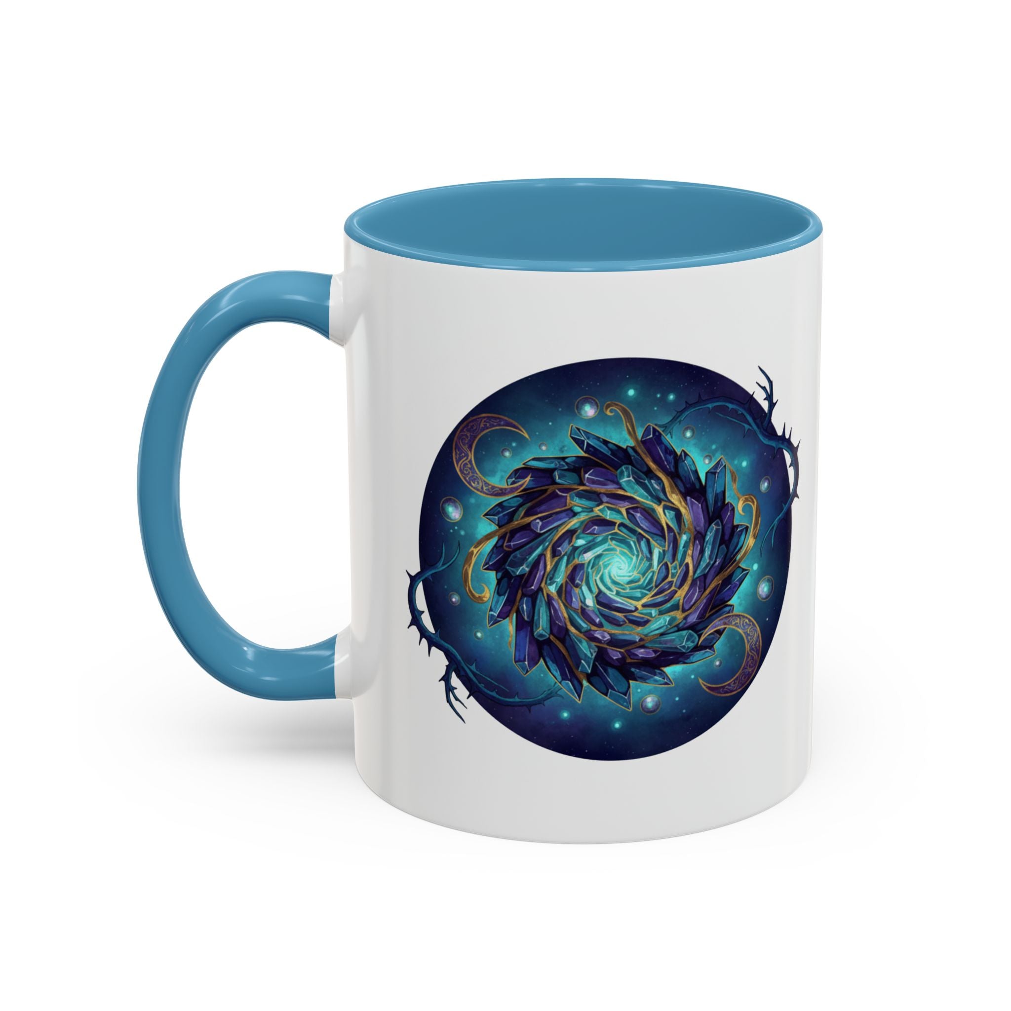Galaxy Feather Spiral Accent Mug — Cosmic Boho Coffee Cup (11/15oz)