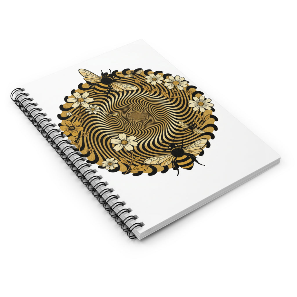 Bee Floral Spiral Notebook — Gold Optical Mandala Ruled Journal