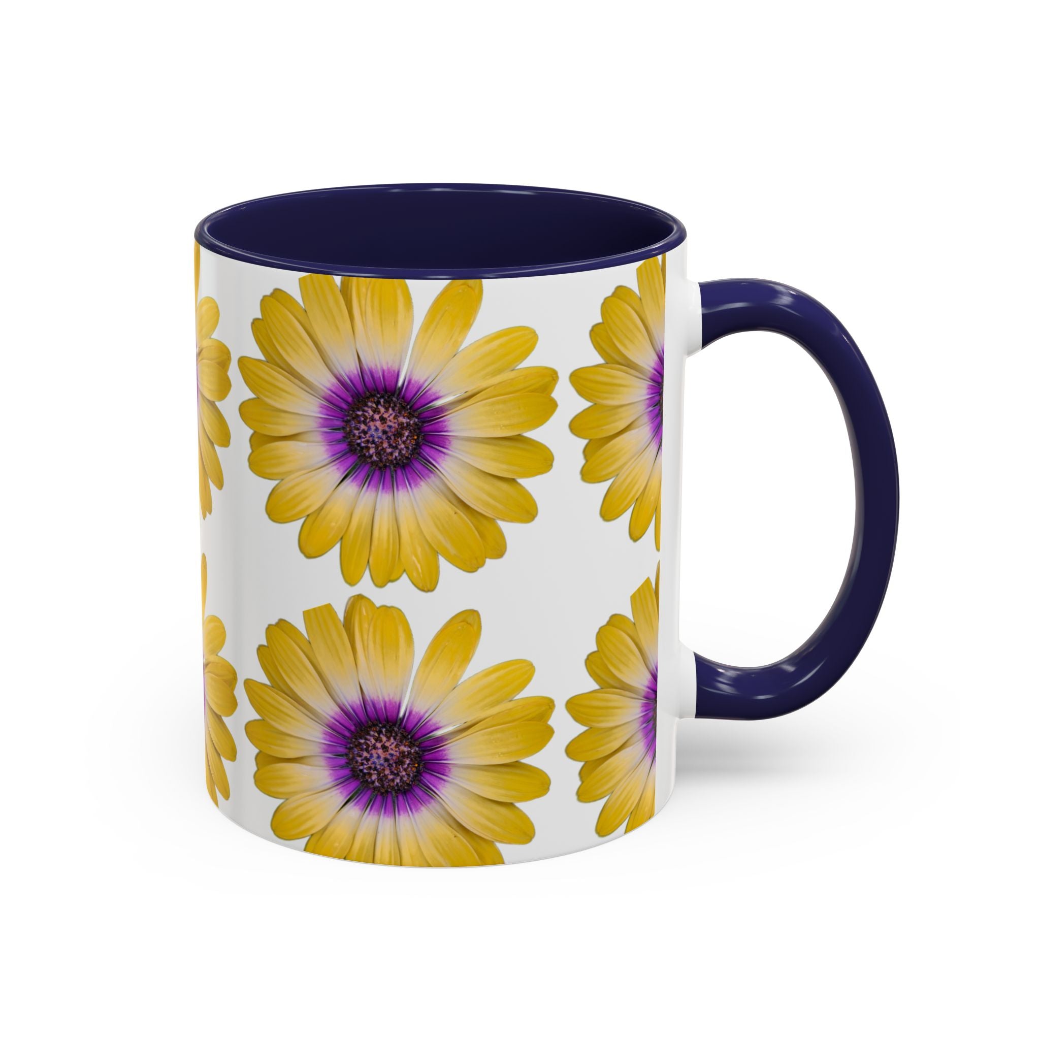 Yellow Purple Daisy Accent Coffee Mug – Floral Pattern 11/15oz