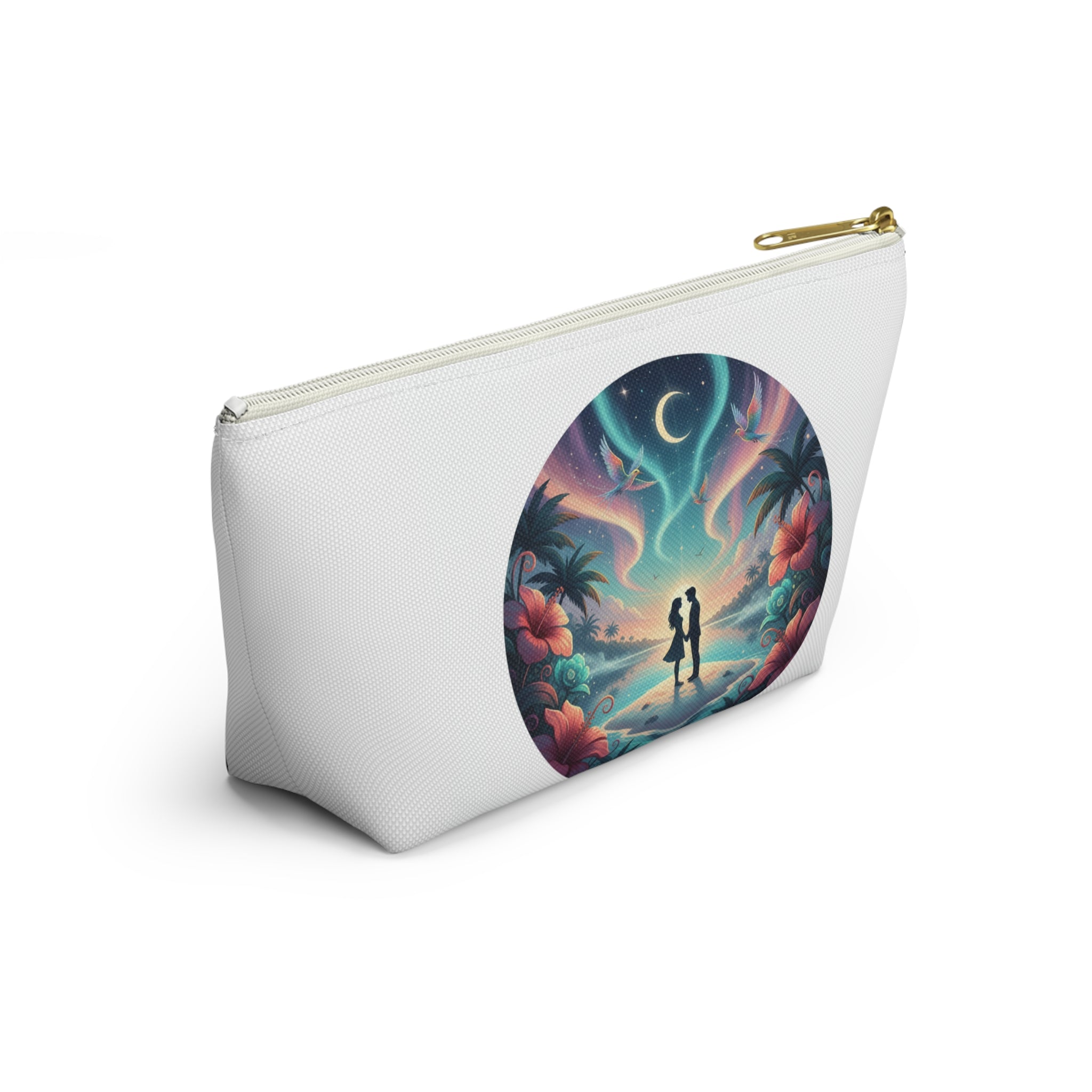 Romantic Beach Sunset Accessory Pouch — Couple Silhouette Makeup Bag