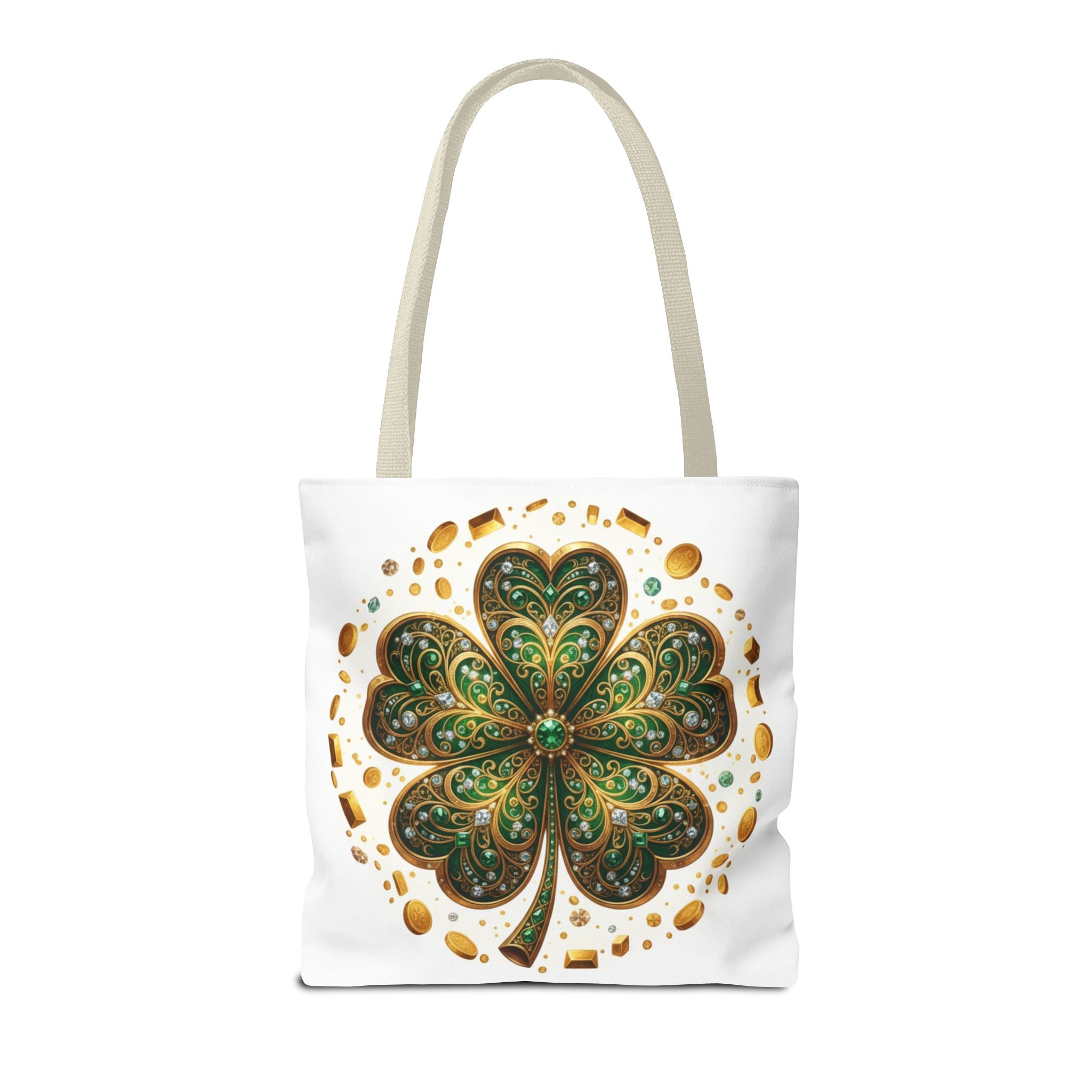 Celtic Shamrock Tote Bag — Green Four-Leaf Clover St. Patrick’s Day All-Over Print