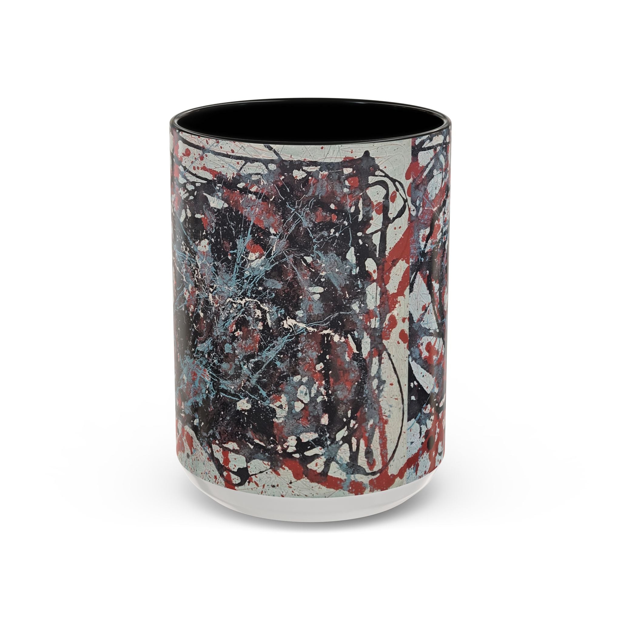 Abstract Splatter Accent Coffee Mug — Red, Black & White Artistic Design (11/15oz)