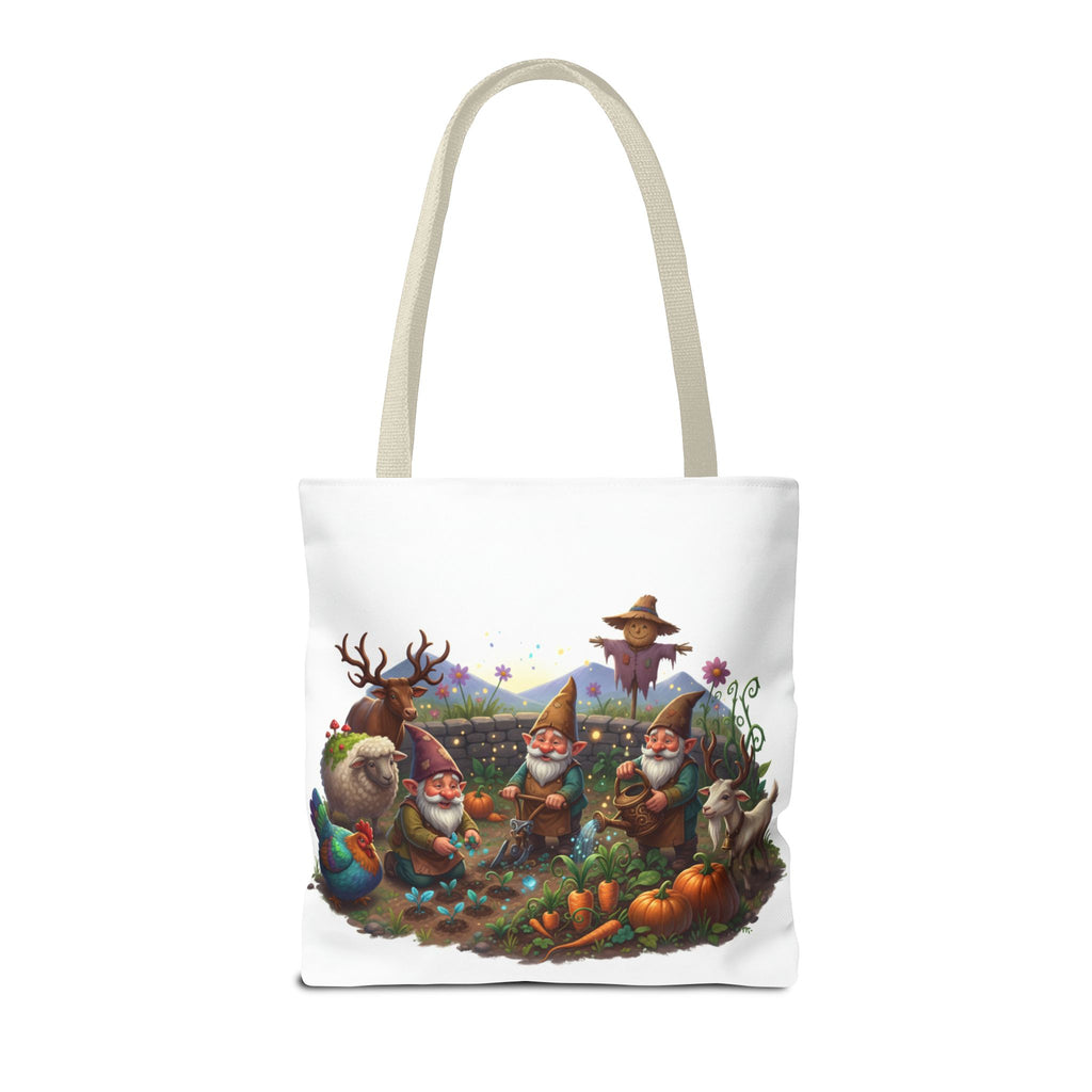 Gnome Garden Tote Bag — Whimsical Gnome & Pumpkin Illustration AOP Tote
