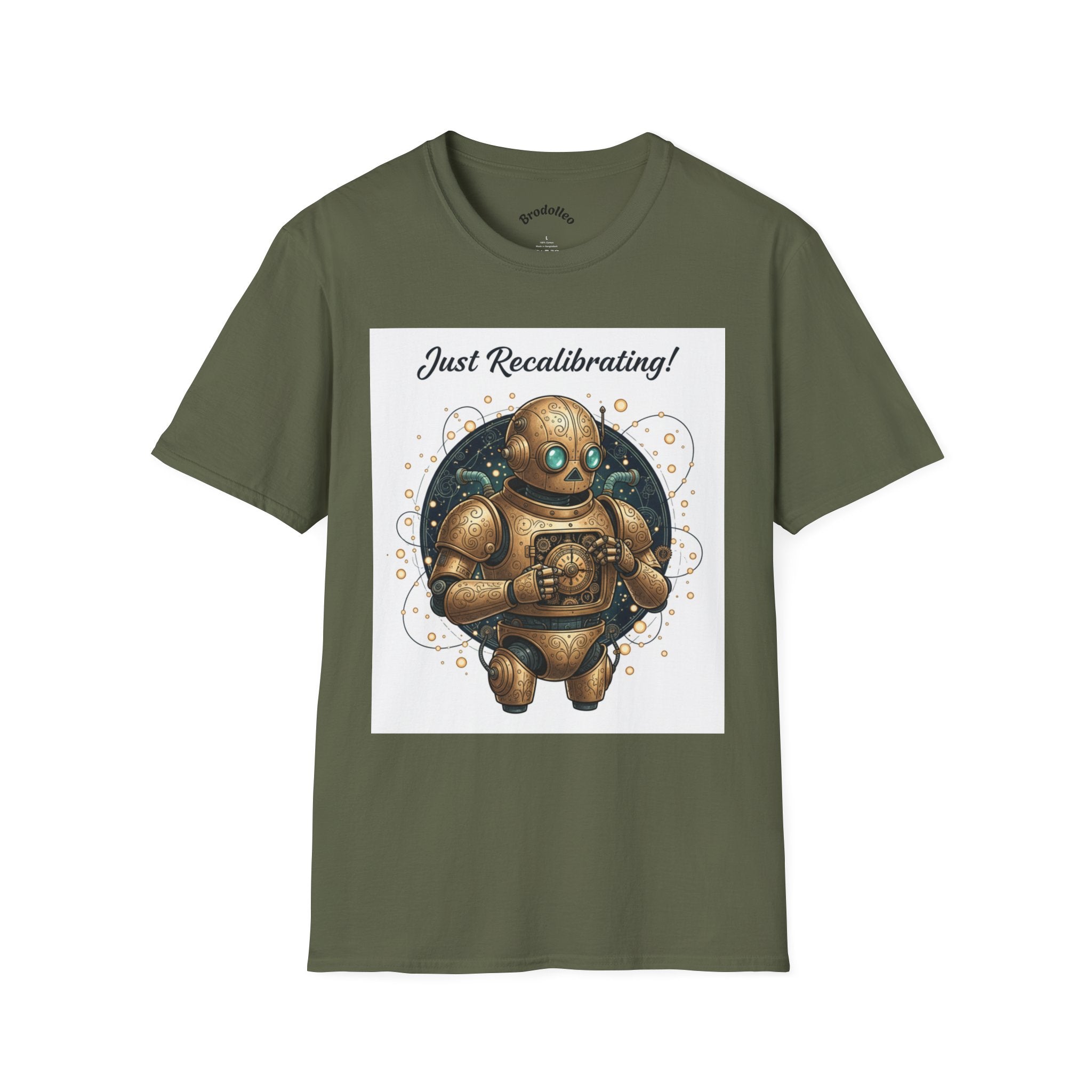 Robot T-Shirt — "Just Recalibrating!" Vintage Steampunk Space Tee