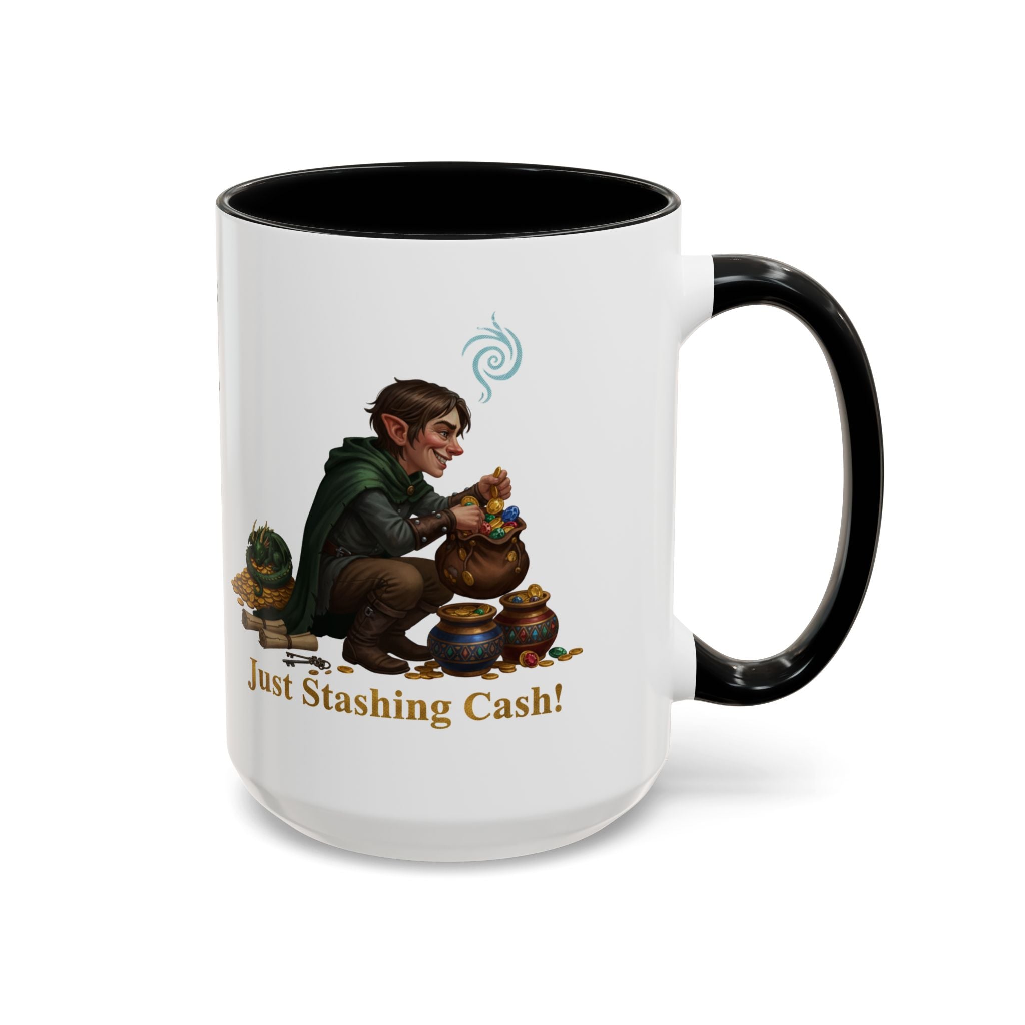 Accent Coffee Mug — "Just Stashing Cash!" Fantasy Gnome Money Mug (11/15oz)