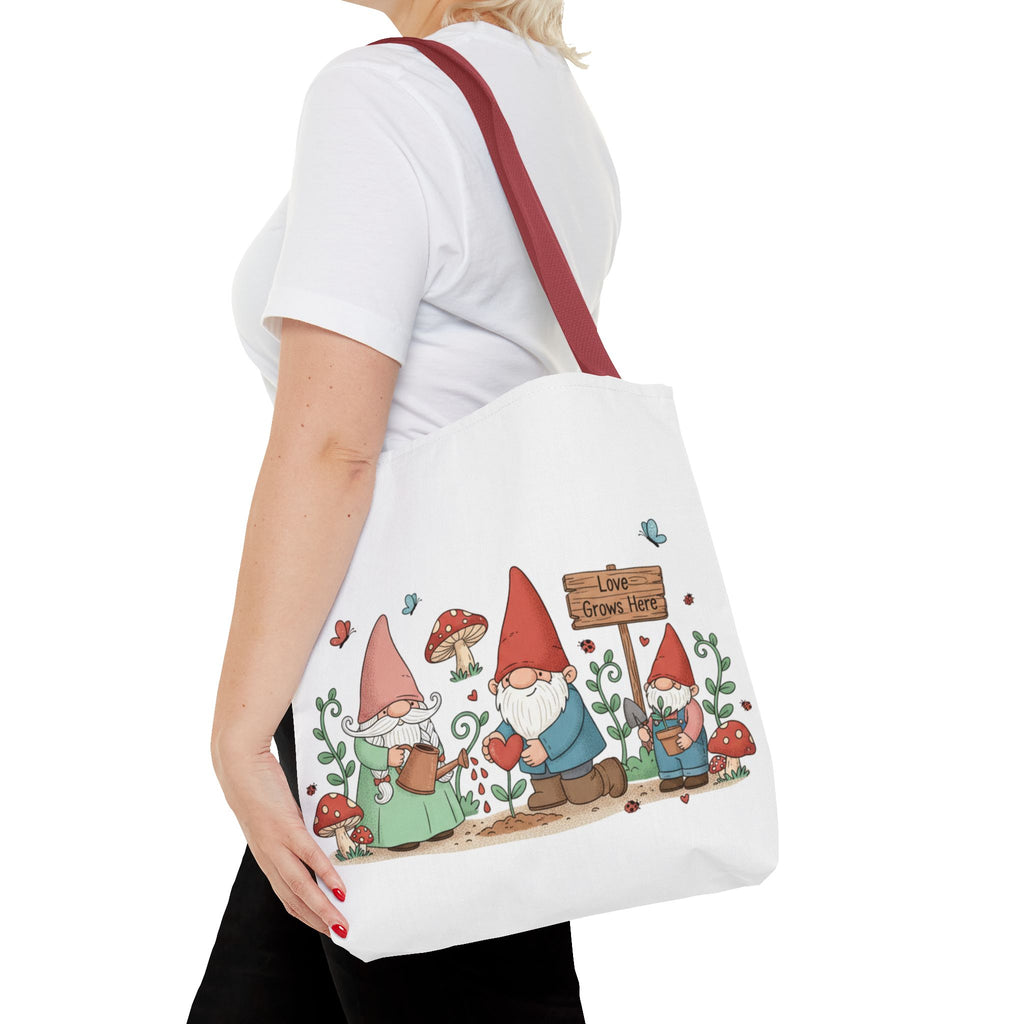 Gnome Garden Tote Bag — Cute Gardening Gnomes "Love Grows Here" Canvas Tote
