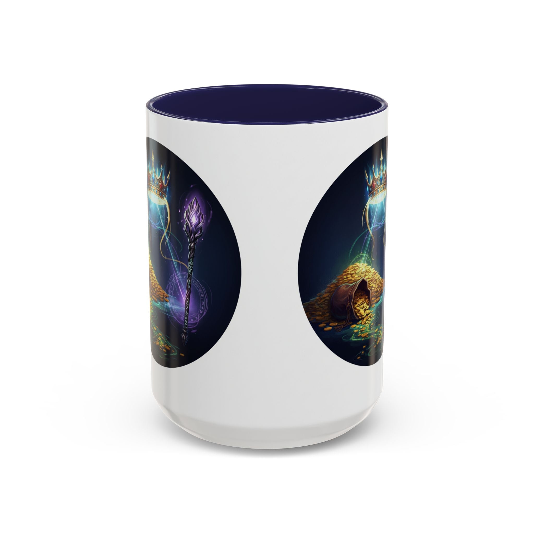 Magic Crown Coffee Mug — Fantasy Wizard Staff & Spilled Gold Accent Mug (11/15 oz)