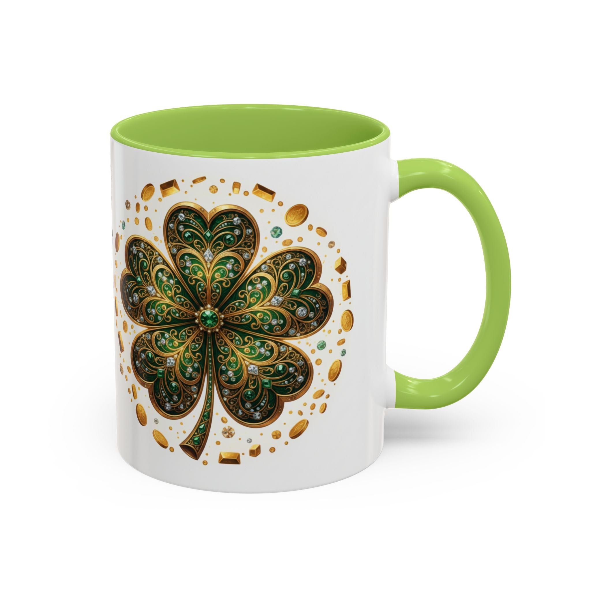 St. Patrick's Shamrock Coffee Mug — "Money Flows to Me" Lucky Charm Accent Mug