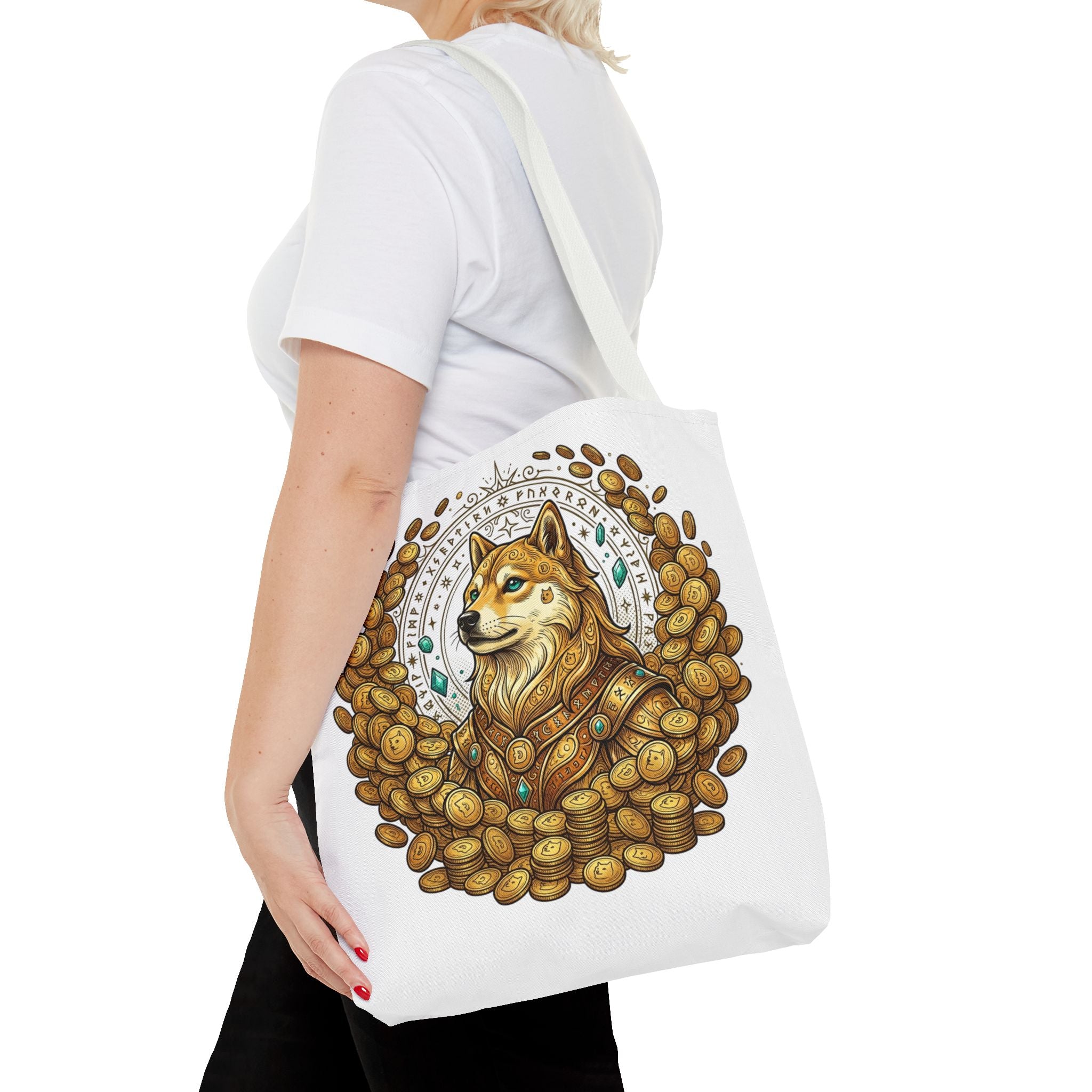 Dogecoin Shiba Inu Coin Pile Tote Bag — Crypto Meme Art Tote
