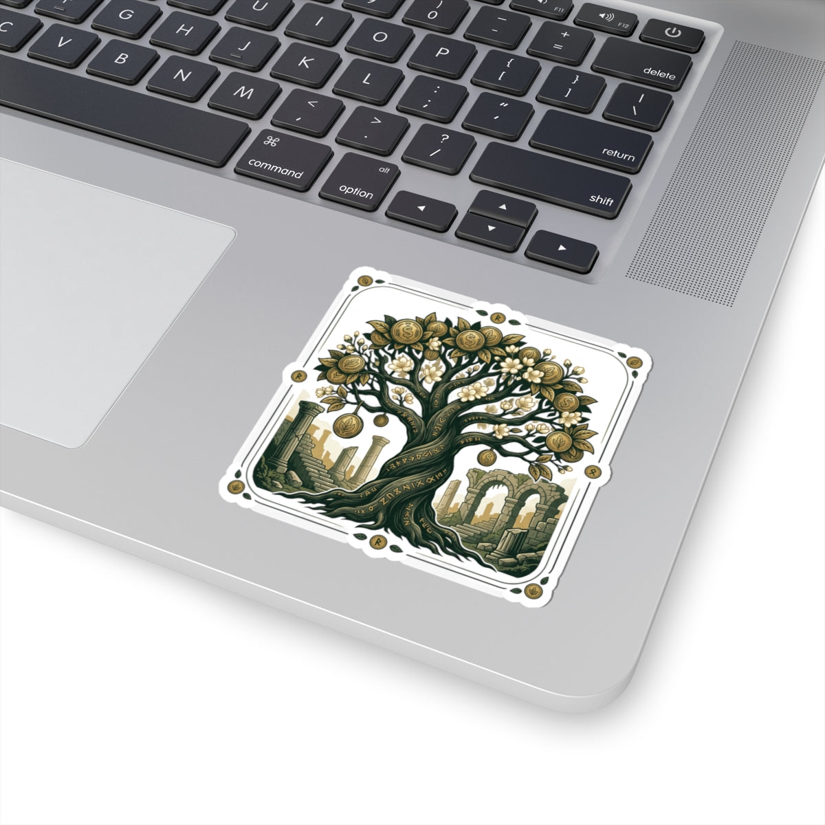 Mythic Money Tree Sticker — Gold Coin Tree Kiss-Cut Sticker for Laptops & Journals