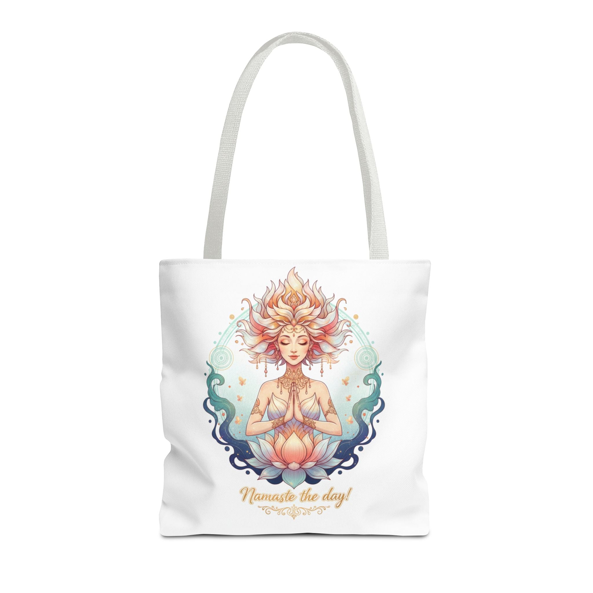 Yoga Lotus Tote Bag — "Namaste the day!" Meditation Canvas Tote