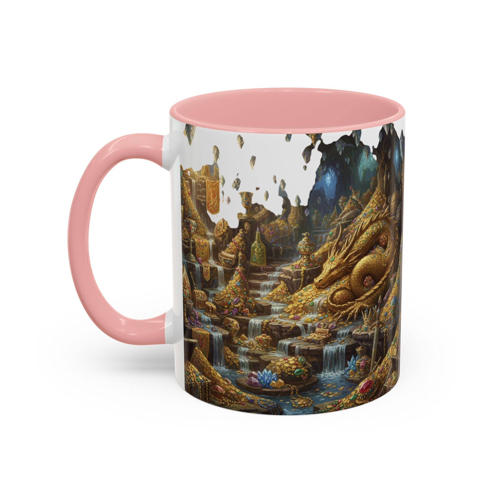 Dragon Hoard Accent Coffee Mug — Fantasy Treasure Landscape (11/15 oz)