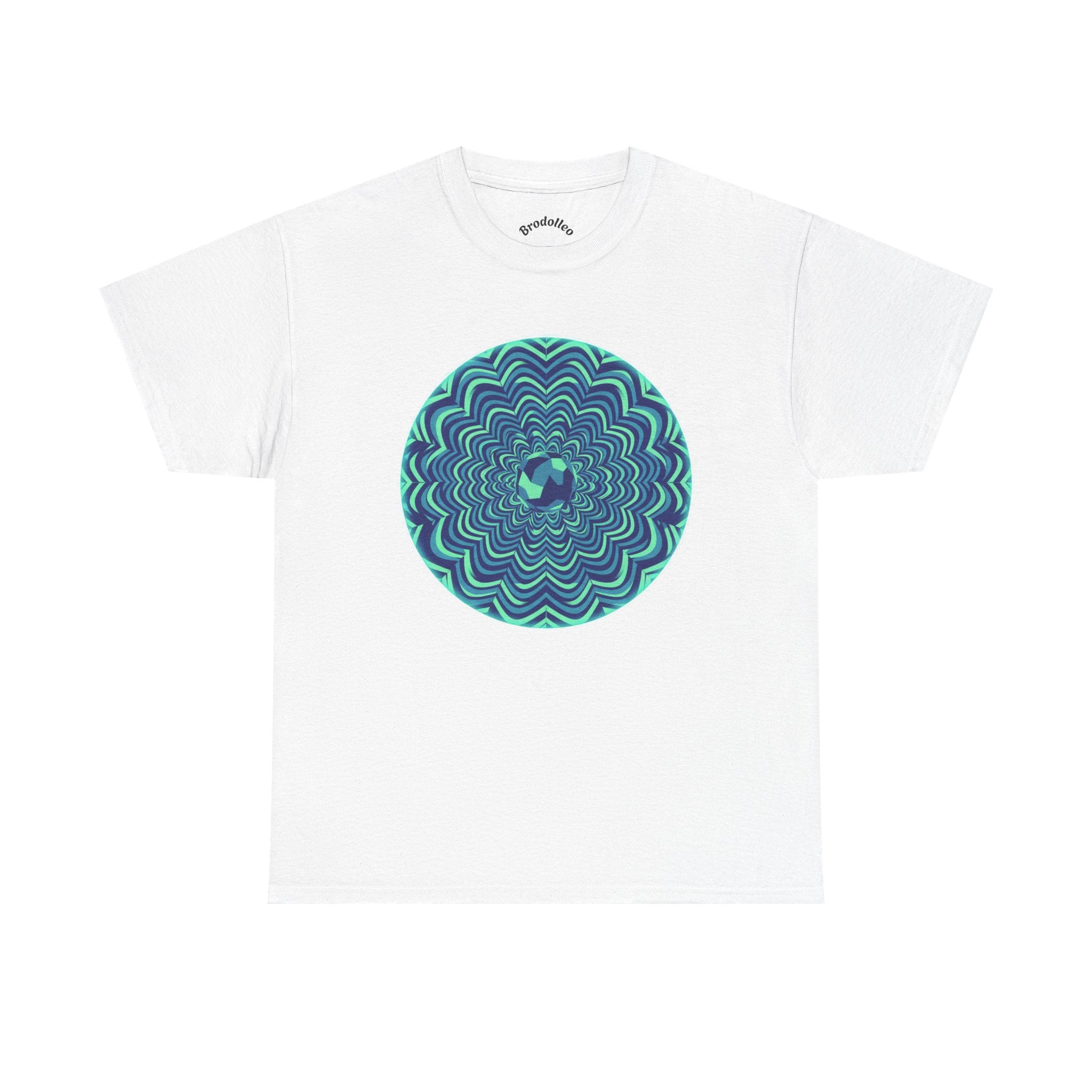 Psychedelic Mandala Tee — Blue Green Optical Spiral T-Shirt