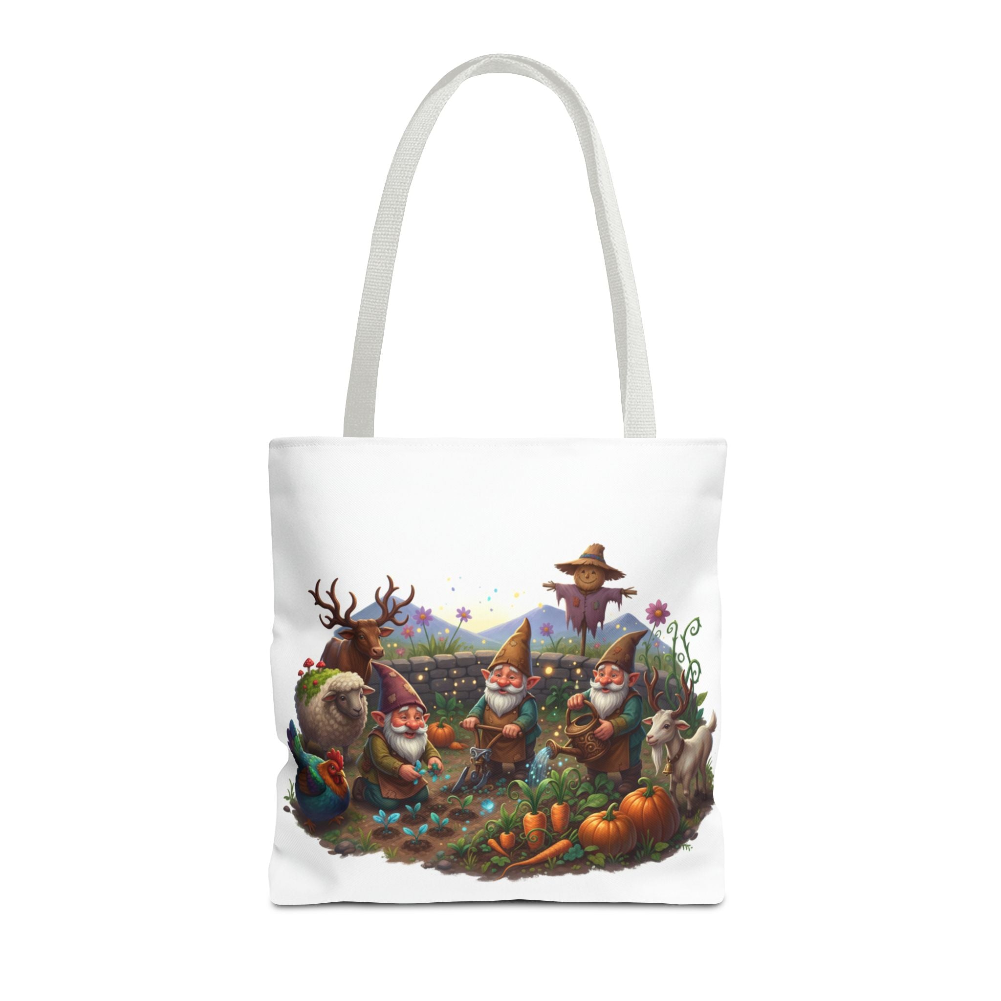 Gnome Garden Tote Bag — Whimsical Gnome & Pumpkin Illustration AOP Tote