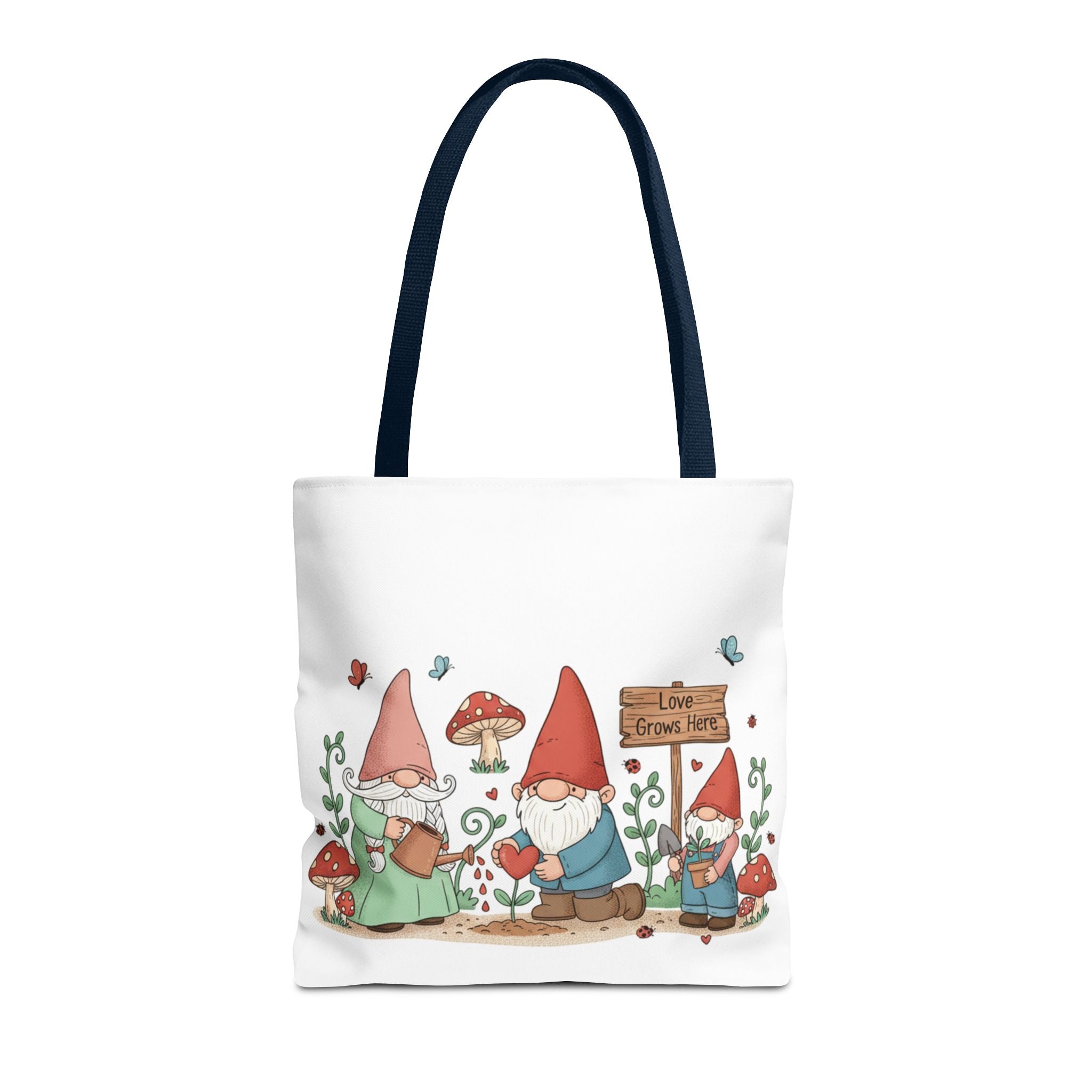 Gnome Garden Tote Bag — Cute Gardening Gnomes "Love Grows Here" Canvas Tote