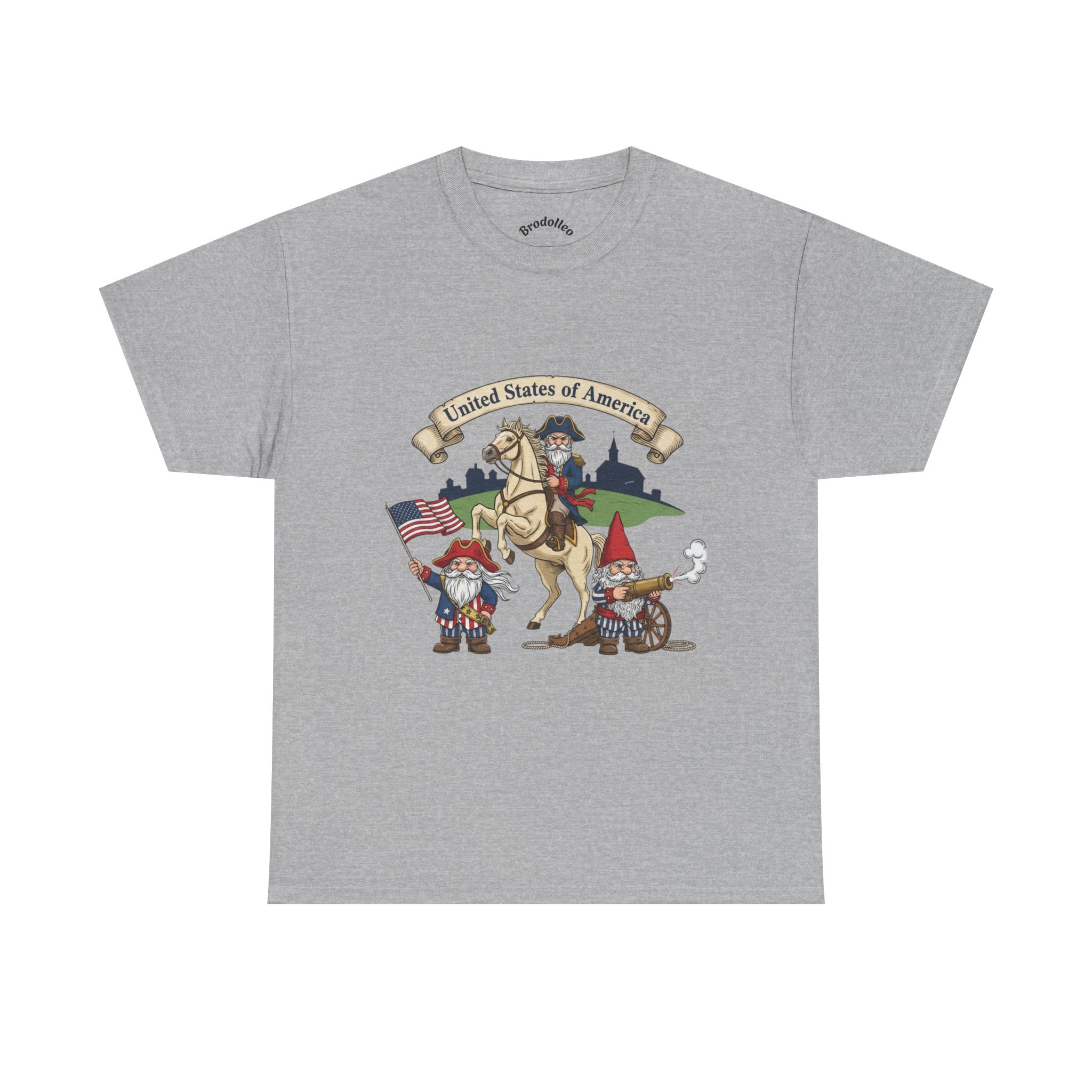 Patriotic Gnome & Horse Tee — "United States of America" Graphic T-Shirt
