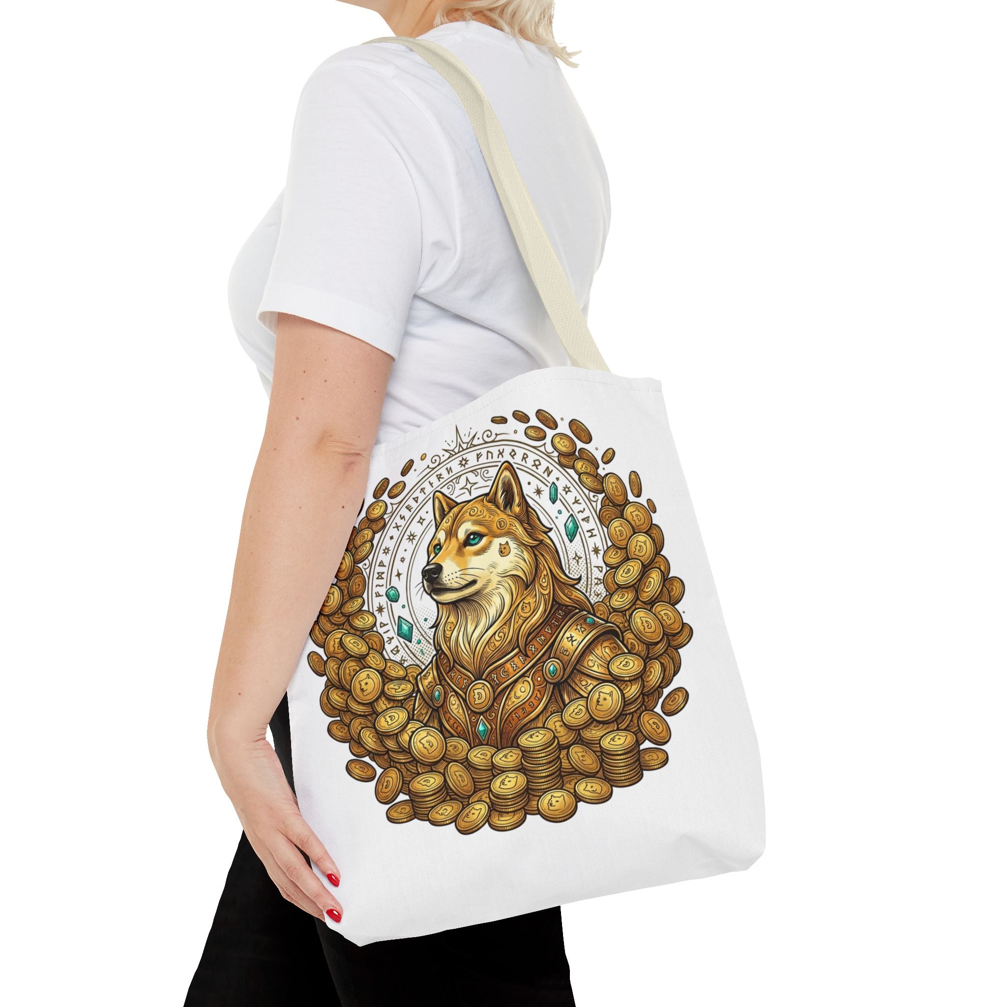 Dogecoin Shiba Inu Coin Pile Tote Bag — Crypto Meme Art Tote