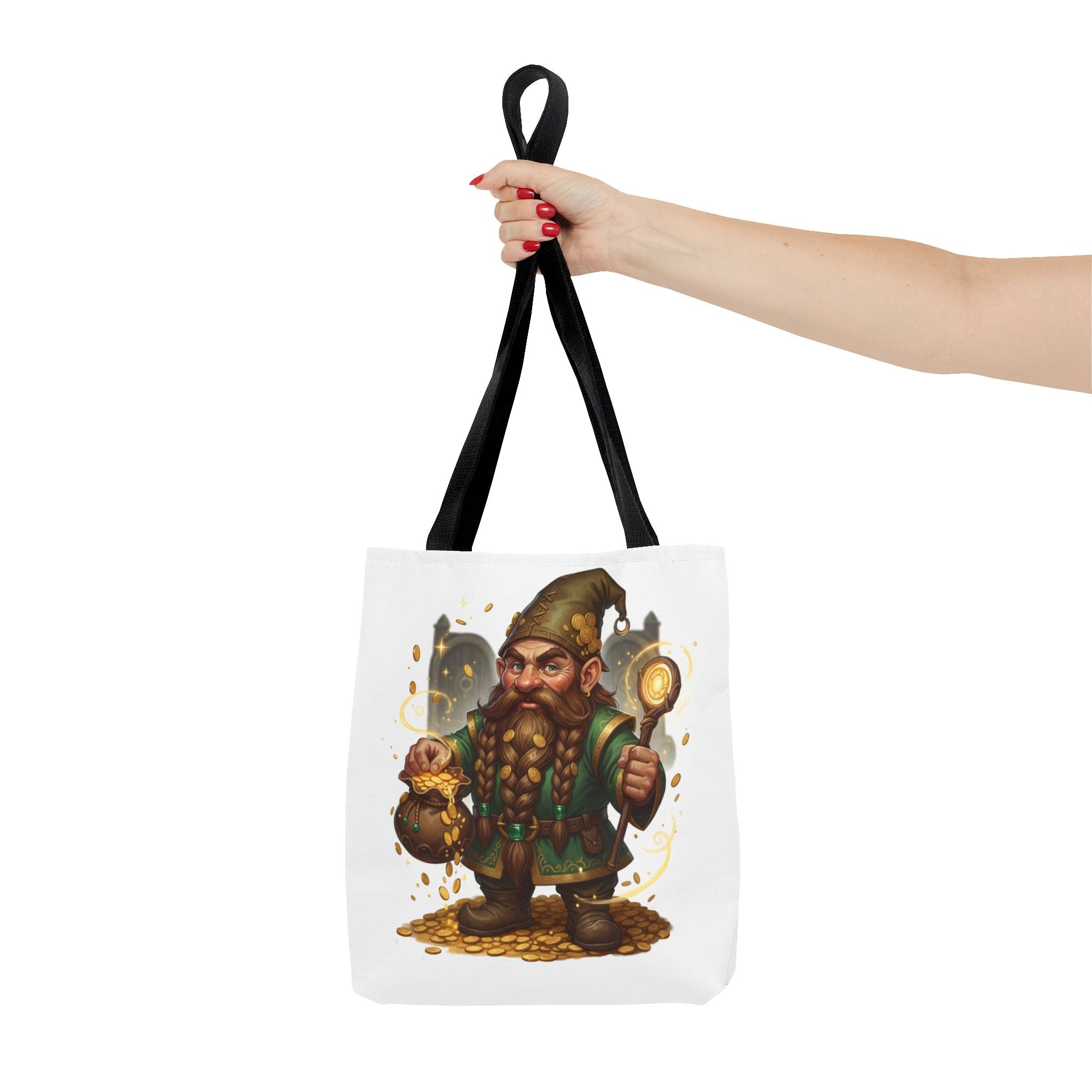 Gnome Goldkeeper Tote Bag – Fantasy Dwarf Coin Lover All-Over Print Tote