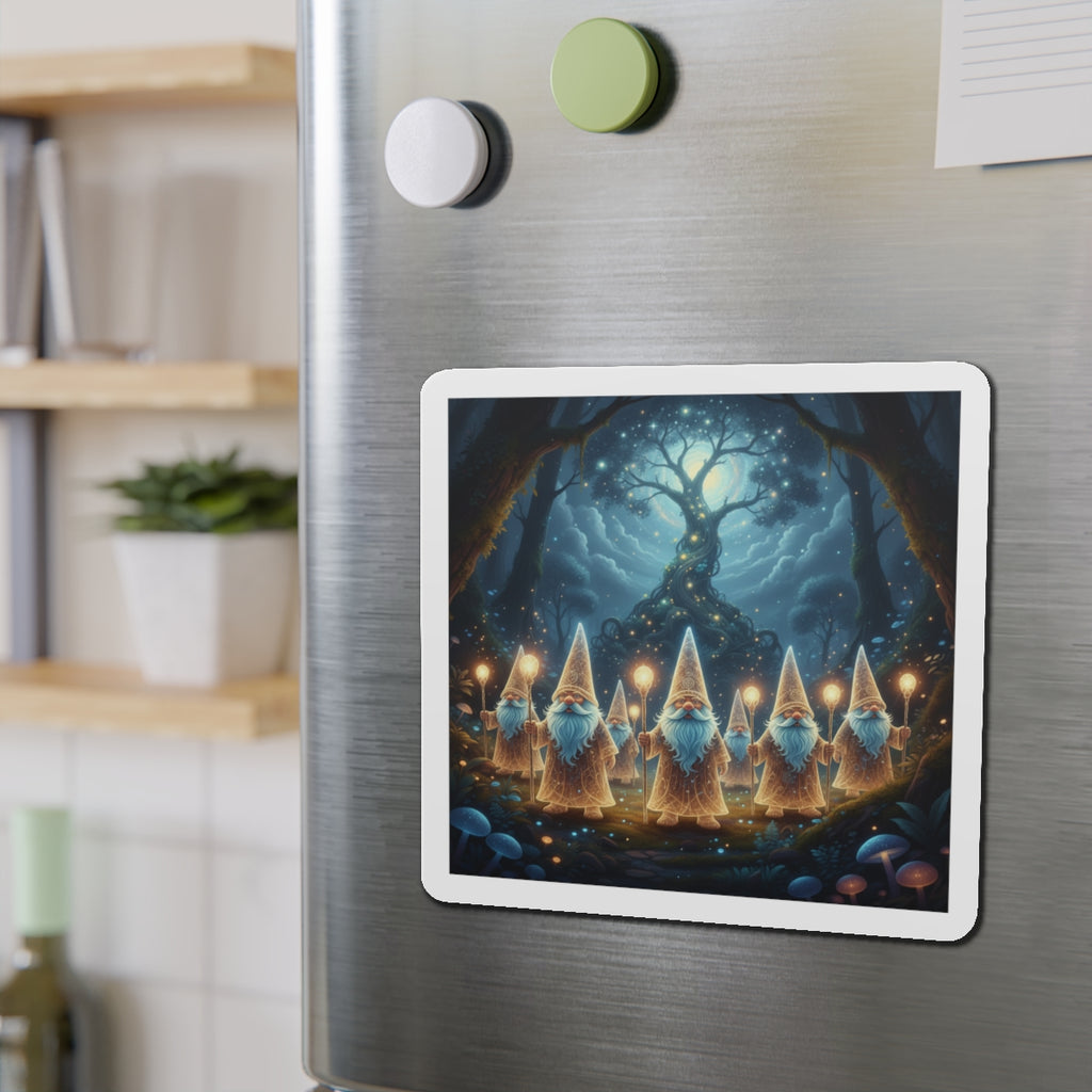 Gnome Lanterns Die-Cut Magnet — Whimsical Forest Nightscape