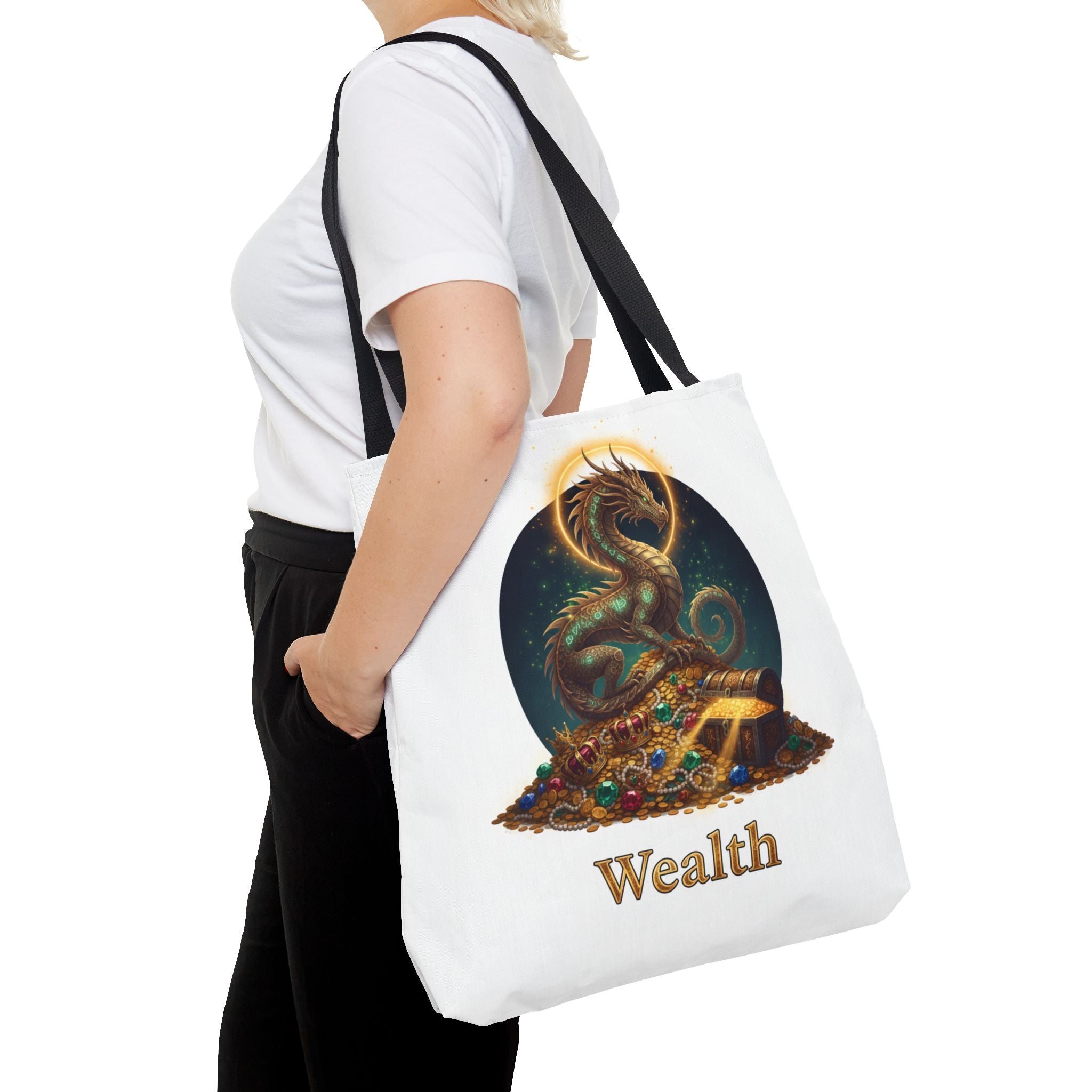 Wealth Dragon Tote Bag — Fantasy Dragon Treasure Illustration Tote
