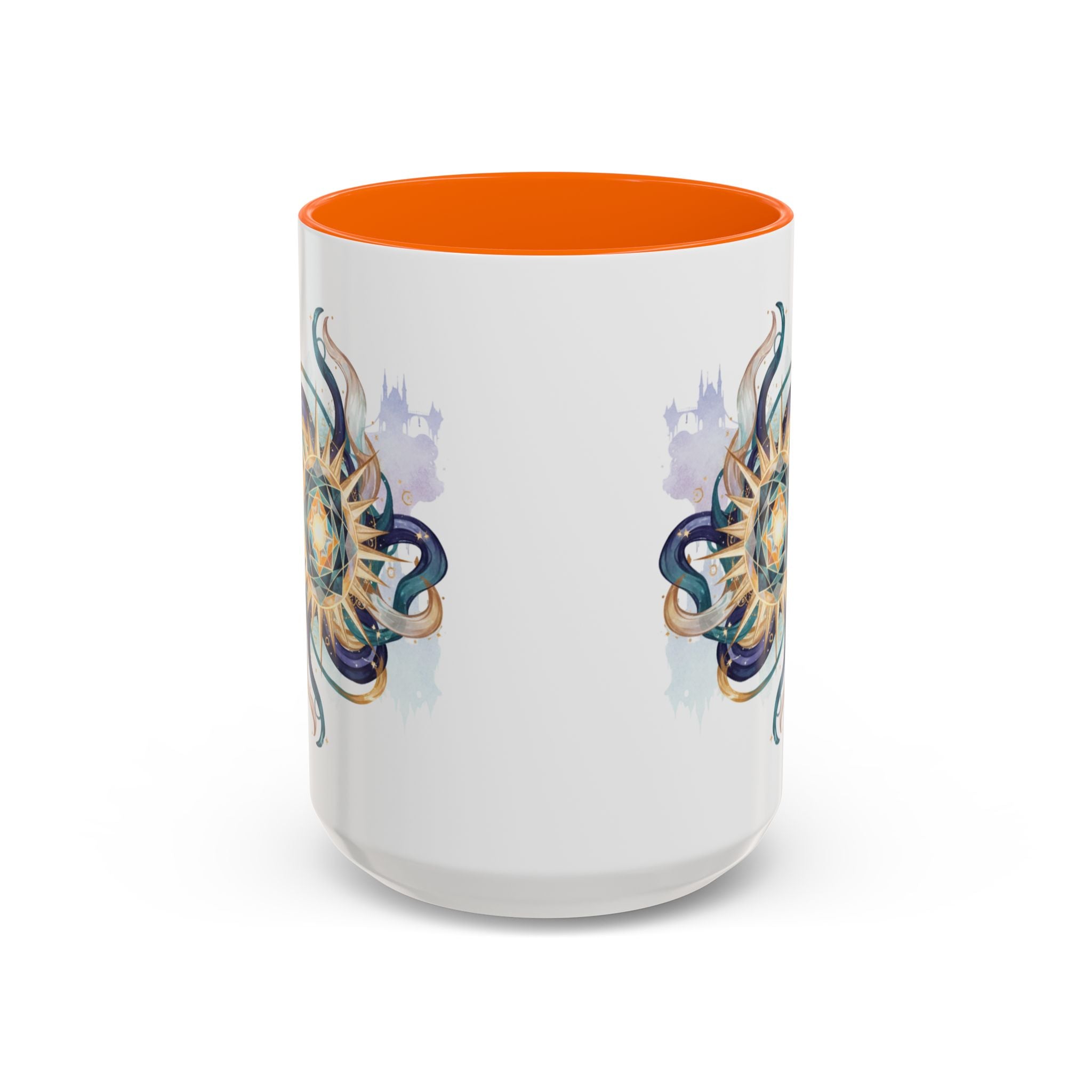 Celestial Nautilus Accent Coffee Mug — Ocean Sun Compass Art (11/15oz)