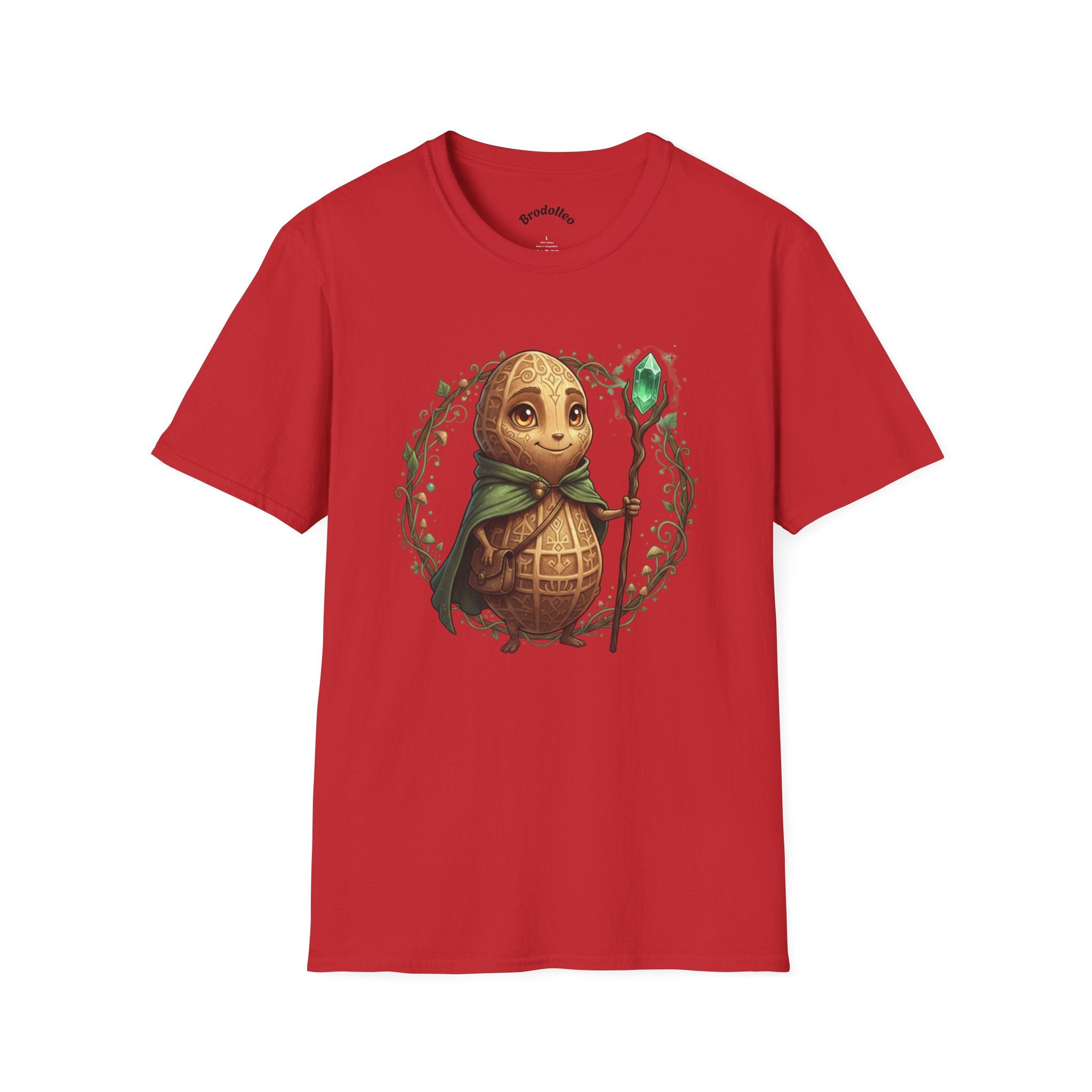 Fantasy Forest Wizard T-Shirt — Cute Turtle Mage with Emerald Staff