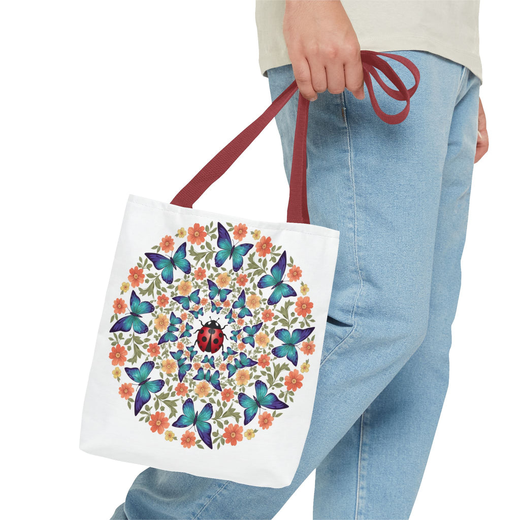 Butterfly & Ladybug Floral Tote Bag – Boho Mandala AOP Beach & Market Bag