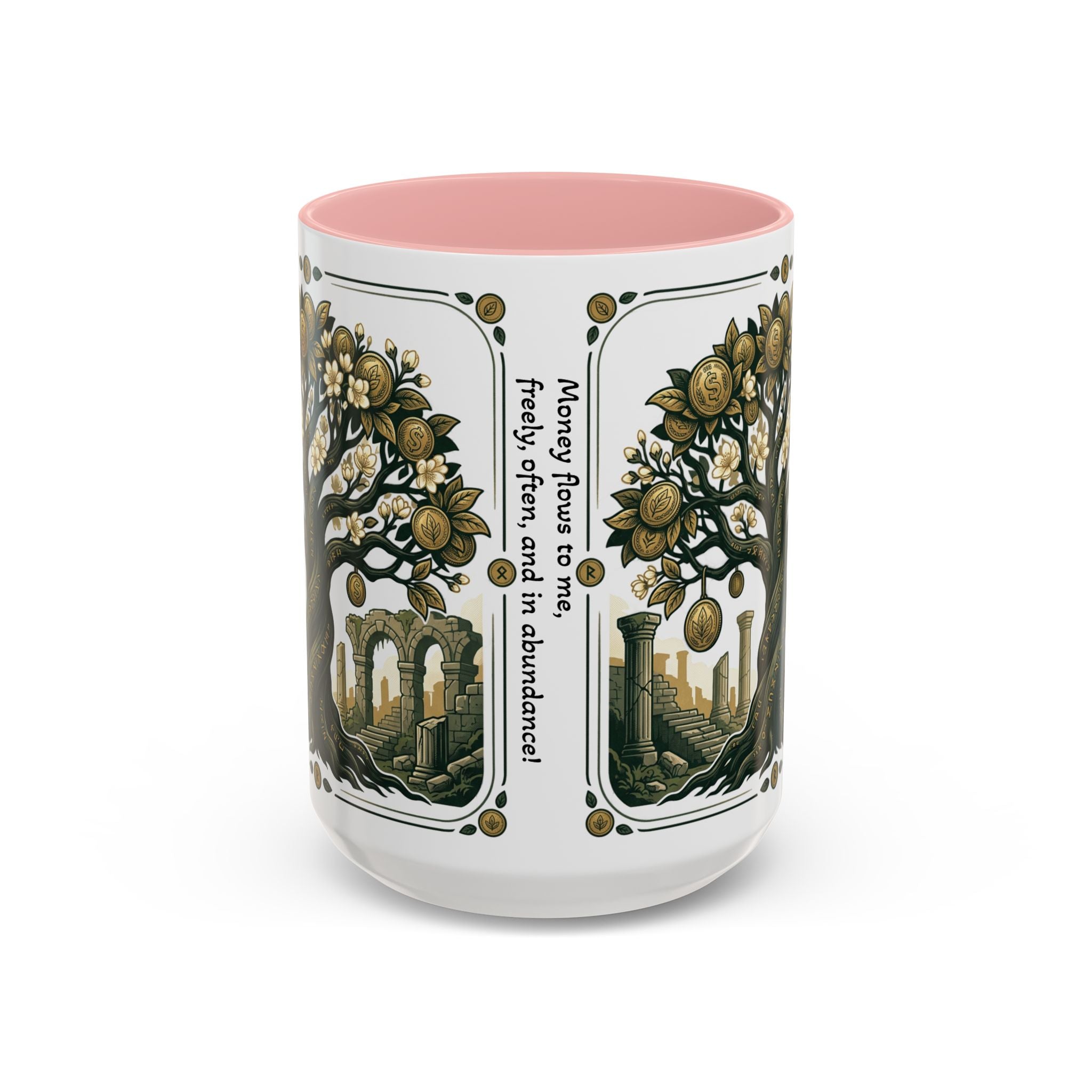 Ornate Tree of Coins Coffee Mug — Gold Ruins Accent Ceramic Mug (11/15oz)