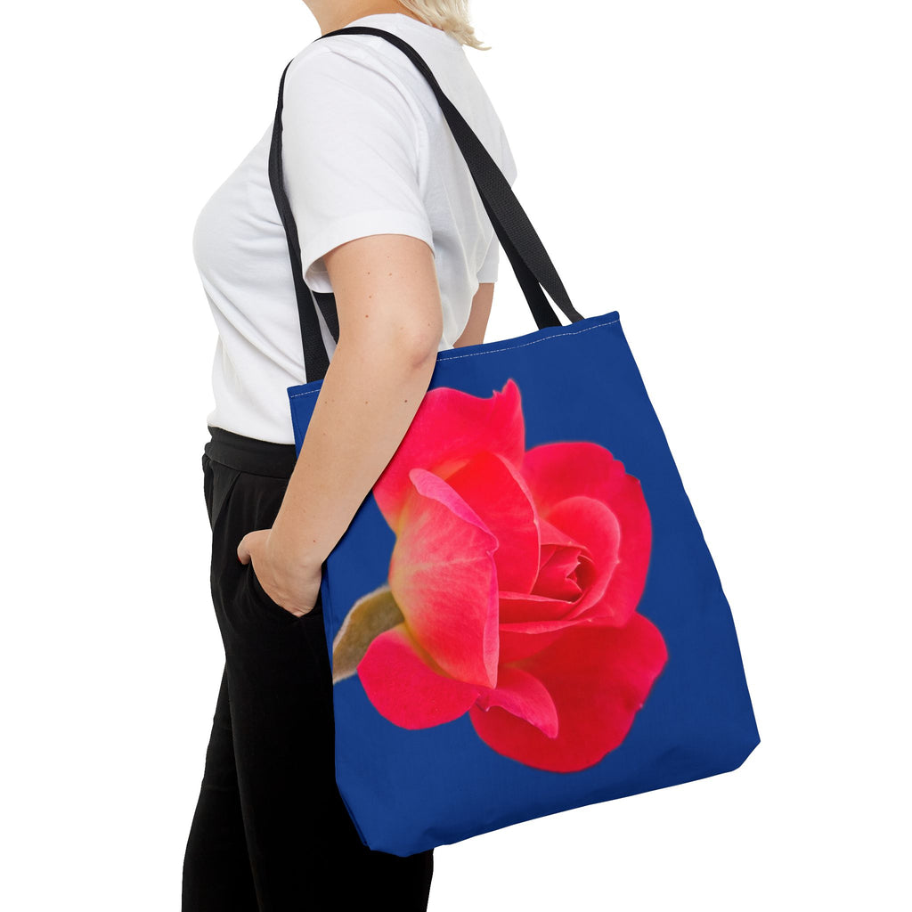 Pink Rose Floral Tote Bag – Vibrant Blue Background AOP