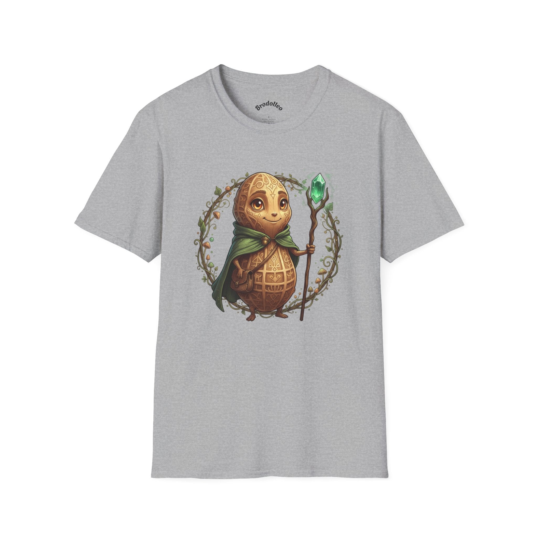 Fantasy Forest Wizard T-Shirt — Cute Turtle Mage with Emerald Staff