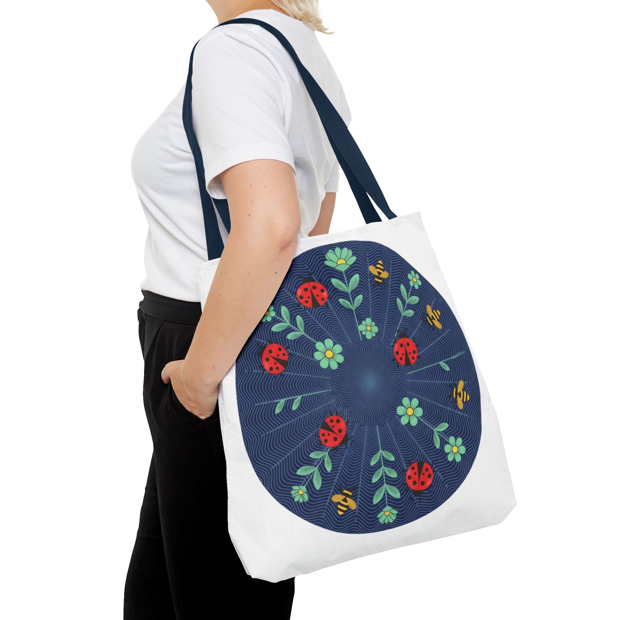 Ladybug Garden Tote Bag — Floral Circular Print AOP Tote