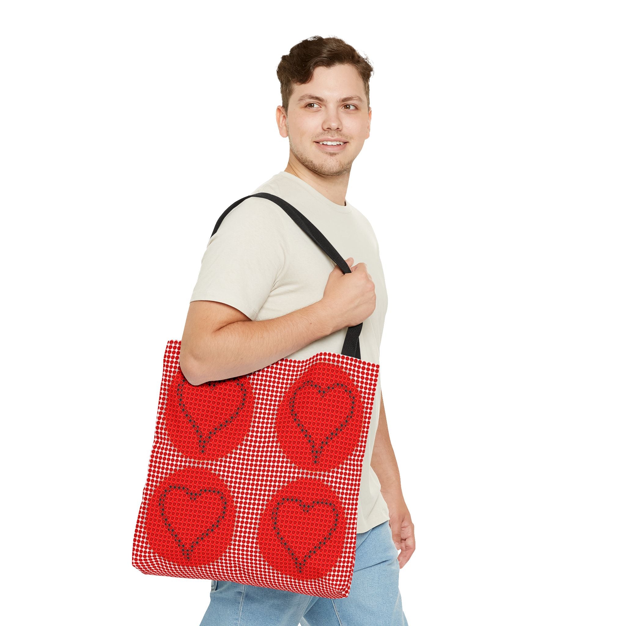 Heart Pattern Tote Bag — Red Valentine All-Over Print Canvas Tote