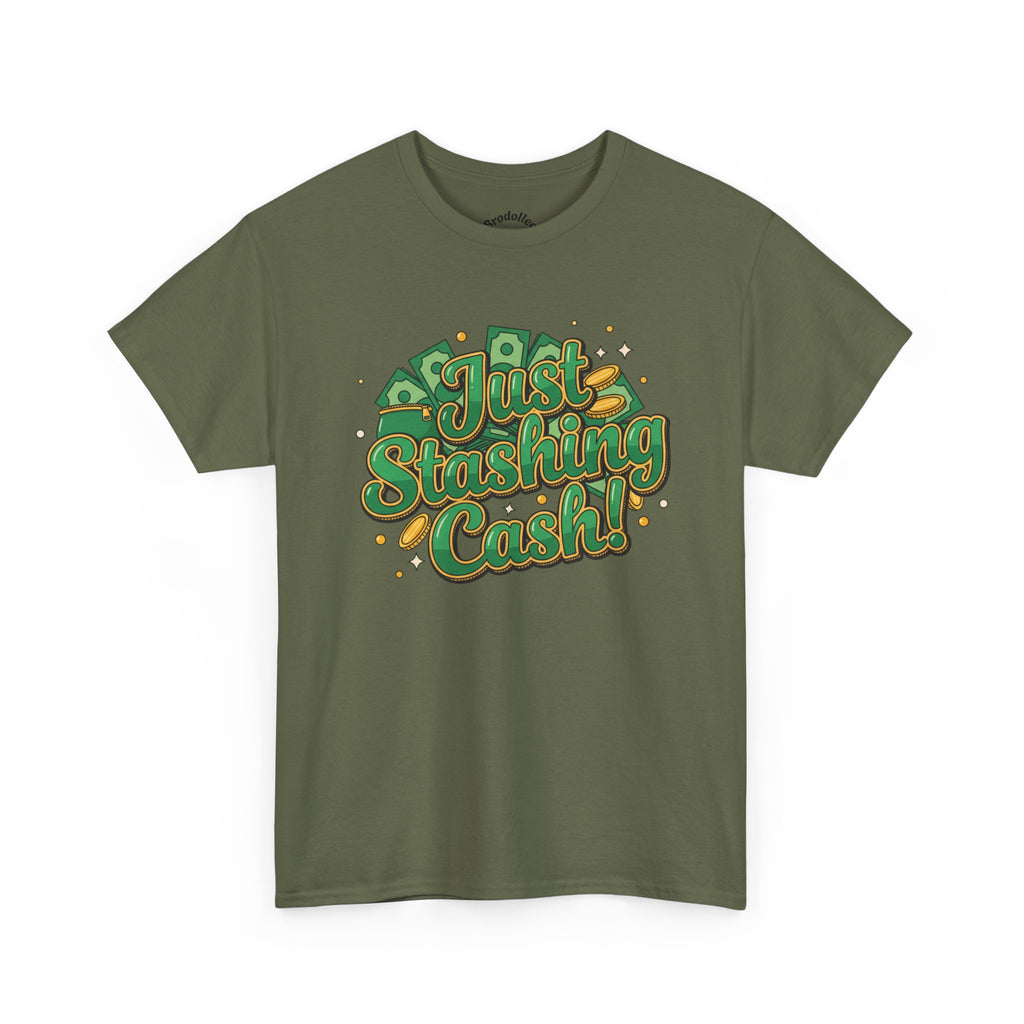 T‑Shirt — “Just Stashing Cash!” Retro Script Money Graphic Tee