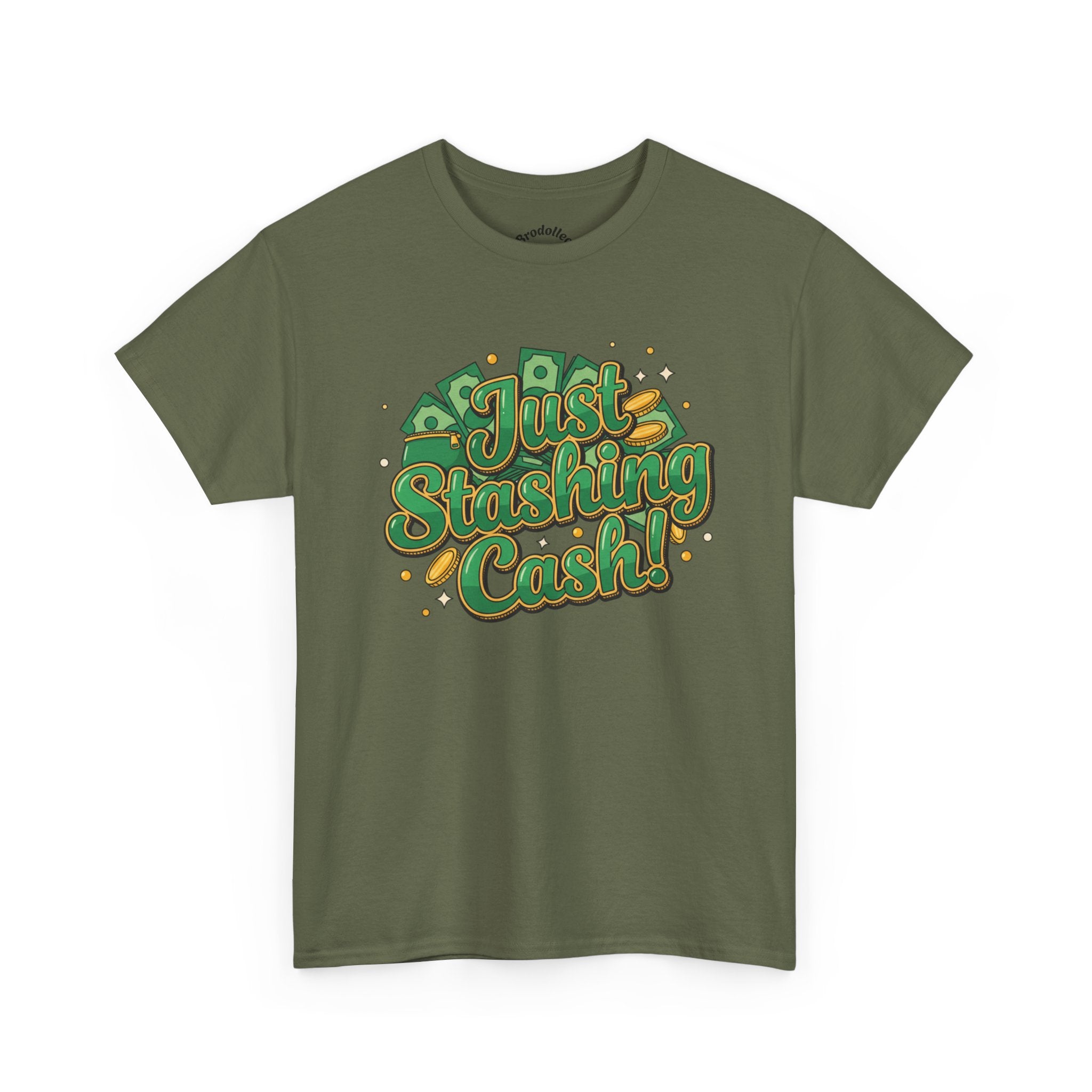 T‑Shirt — “Just Stashing Cash!” Retro Script Money Graphic Tee
