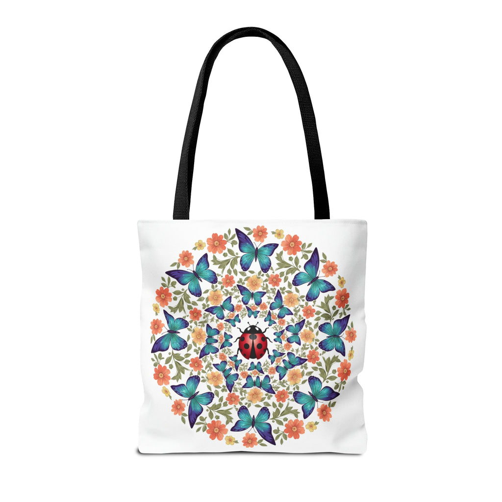 Butterfly & Ladybug Floral Tote Bag – Boho Mandala AOP Beach & Market Bag