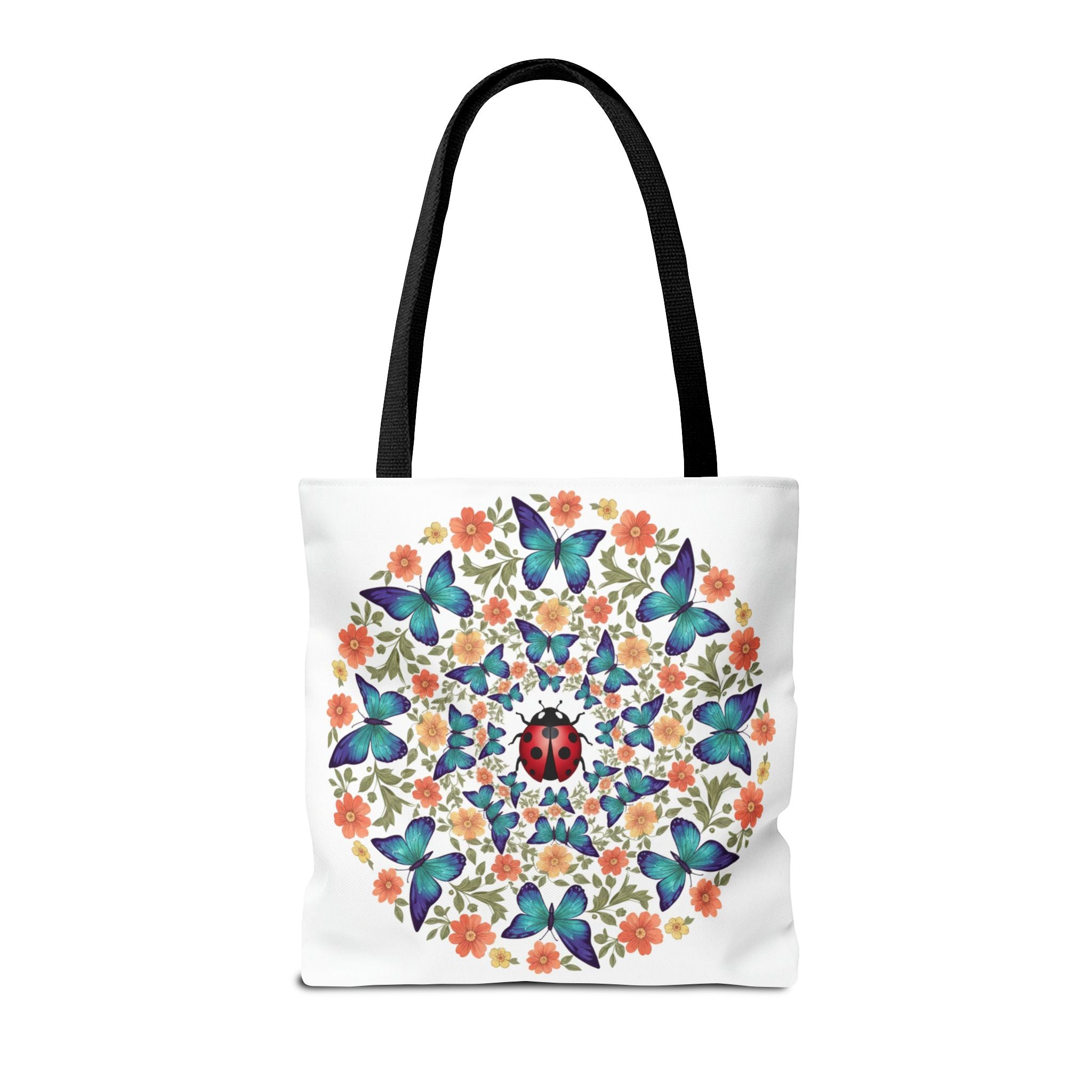 Butterfly & Ladybug Floral Tote Bag – Boho Mandala AOP Beach & Market Bag