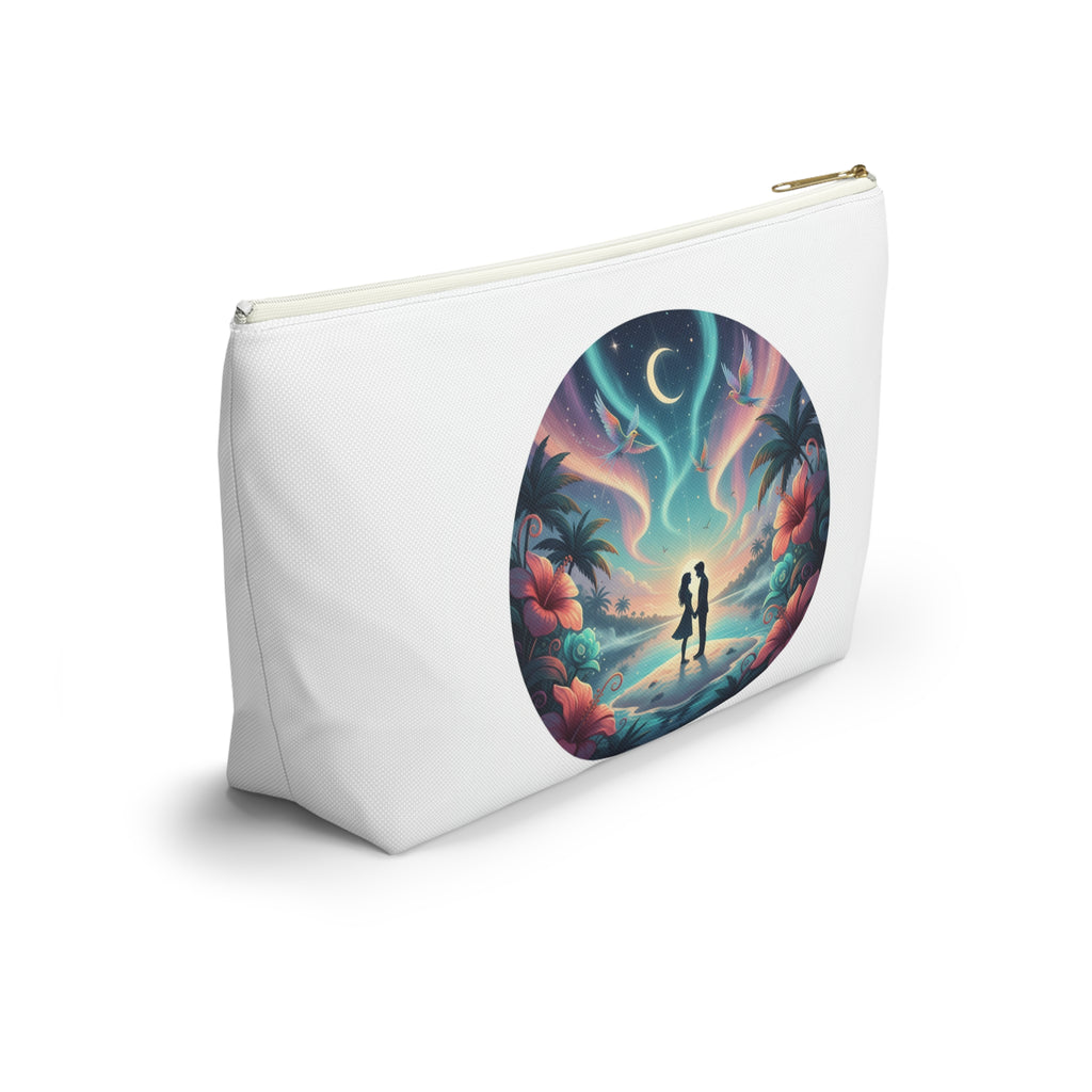 Romantic Beach Sunset Accessory Pouch — Couple Silhouette Makeup Bag