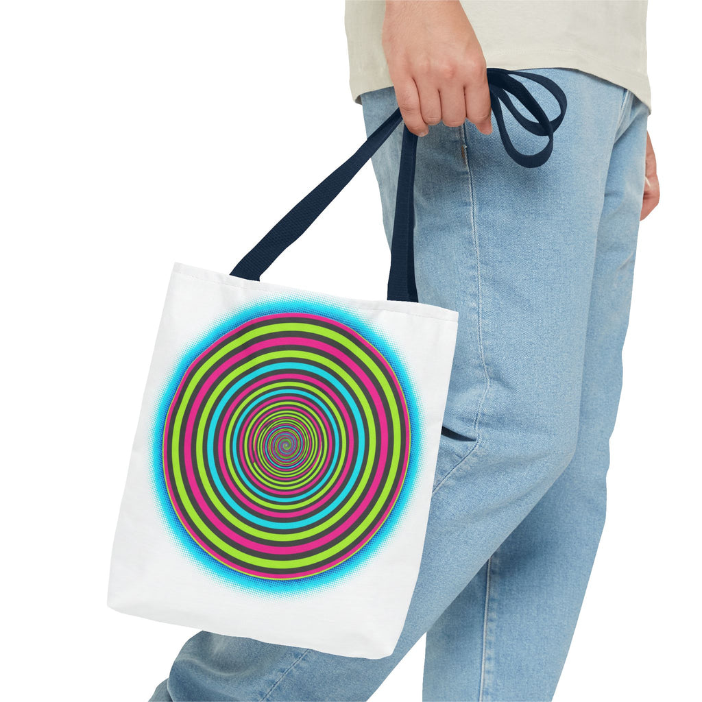 Psychedelic Spiral Tote Bag — Colorful Vortex All-Over Print Tote