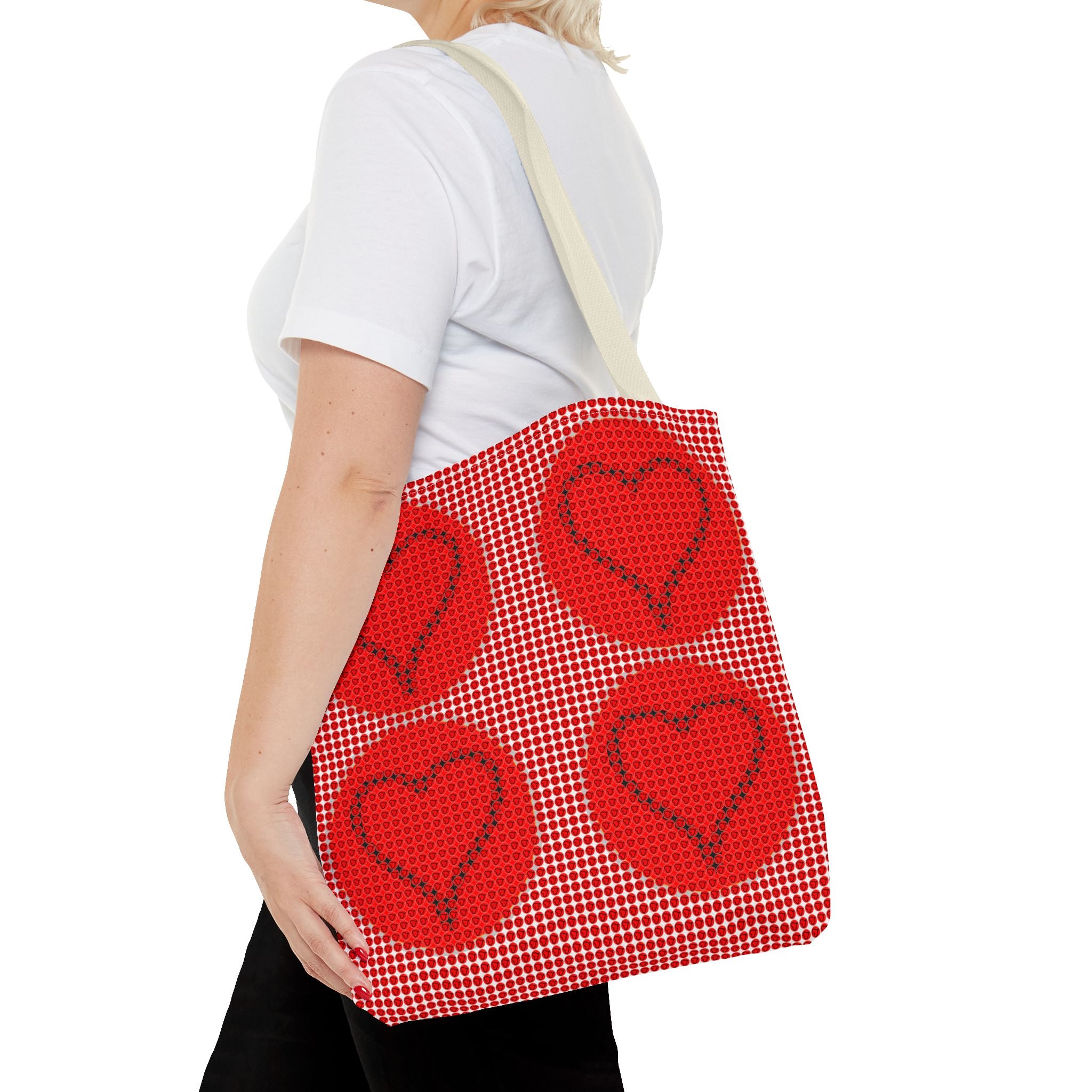 Heart Pattern Tote Bag — Red Valentine All-Over Print Canvas Tote