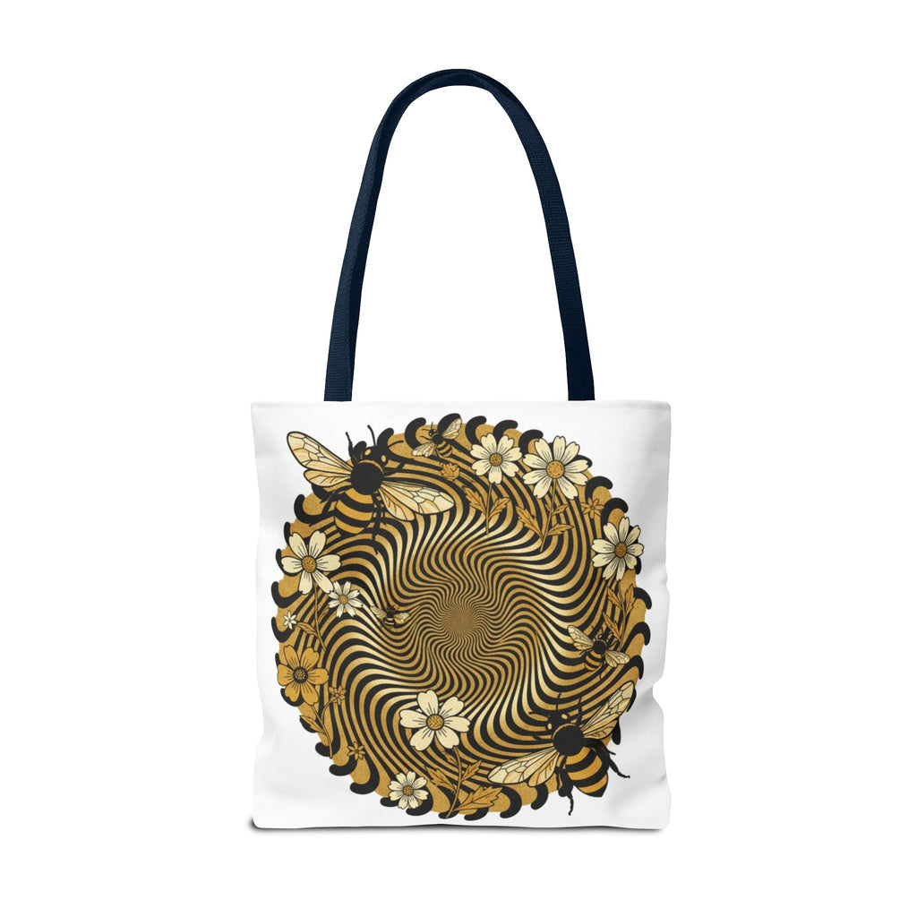 Bee Floral Spiral Tote Bag — Vintage Honeybee Floral Swirl Design