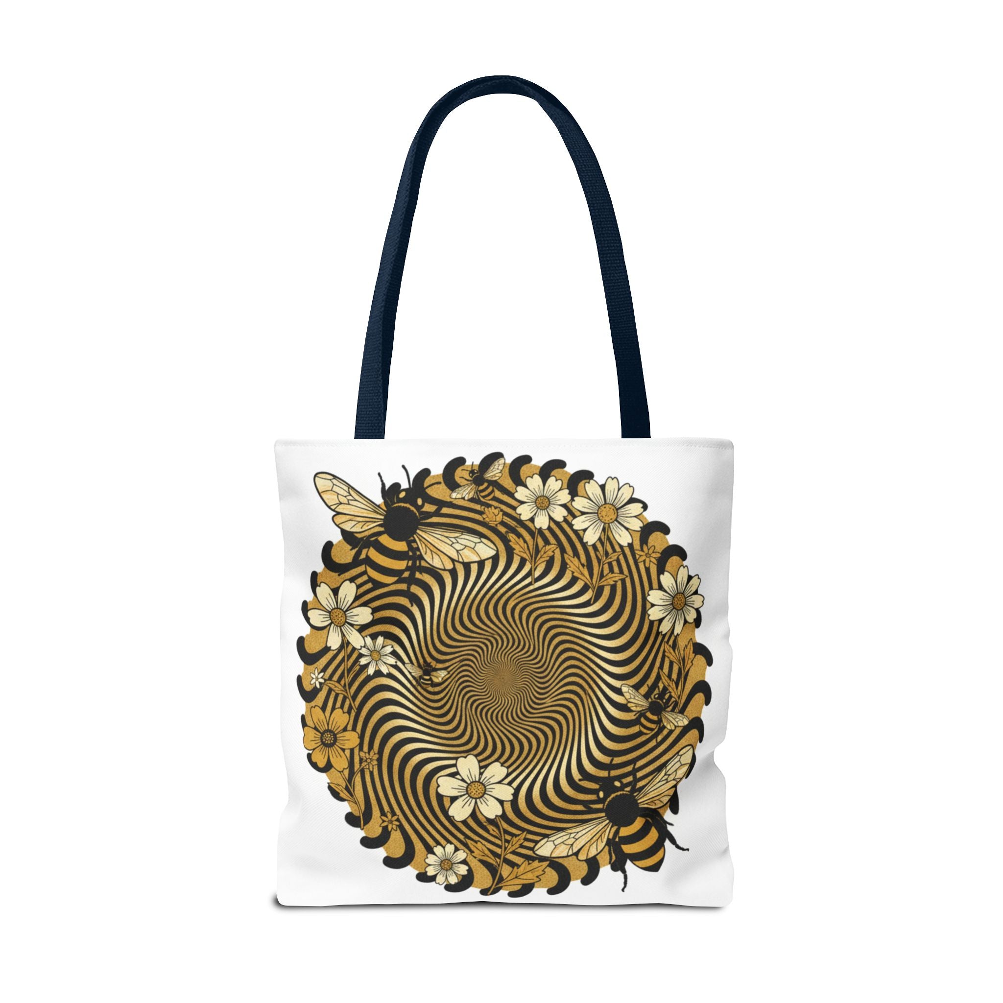 Bee Floral Spiral Tote Bag — Vintage Honeybee Floral Swirl Design