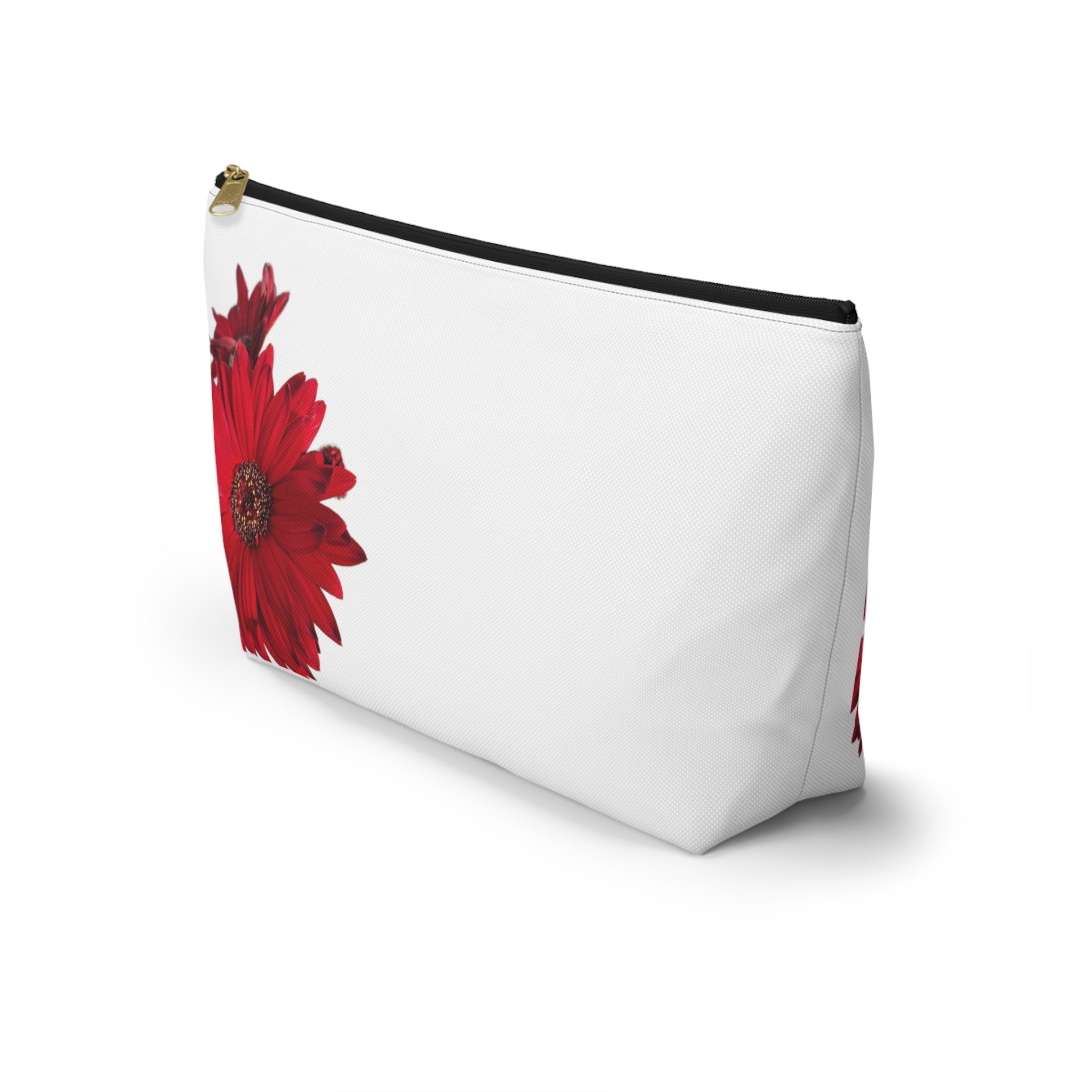 Red Daisy Accessory Pouch — Floral Makeup Bag with T-Bottom
