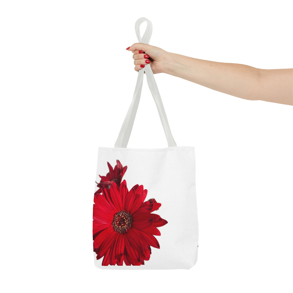 Red Gerbera Floral Tote Bag – Bright Daisy Print Canvas Tote