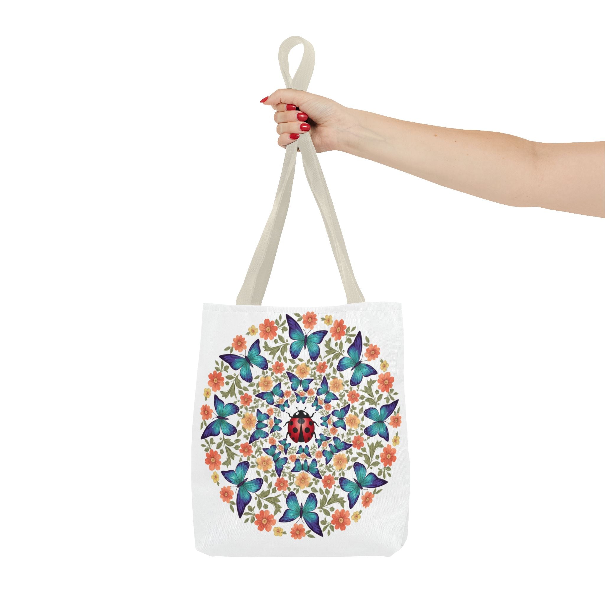 Butterfly & Ladybug Floral Tote Bag – Boho Mandala AOP Beach & Market Bag