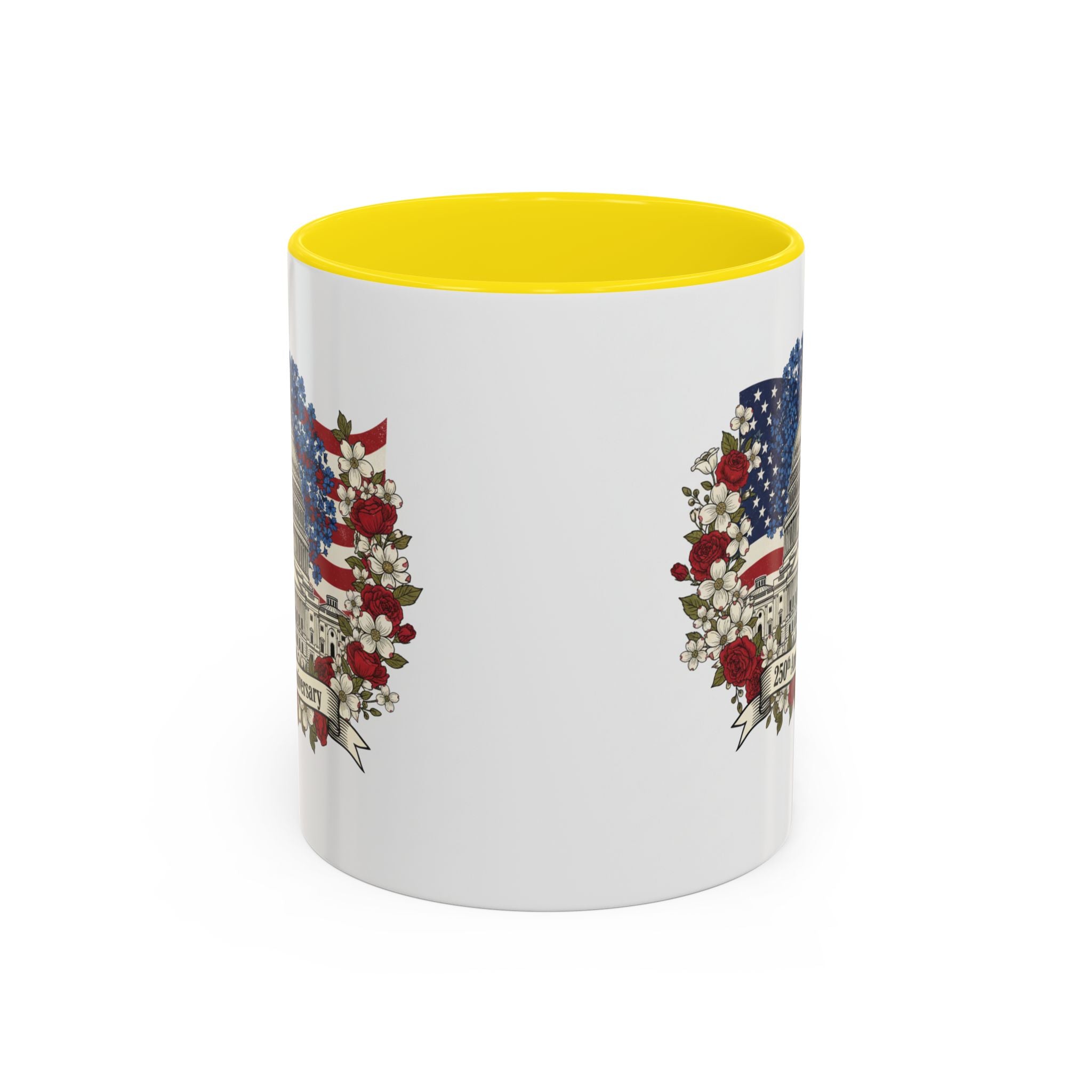 Capitol 250th Anniversary Accent Coffee Mug – Patriotic American Flag Floral Design (11/15oz)