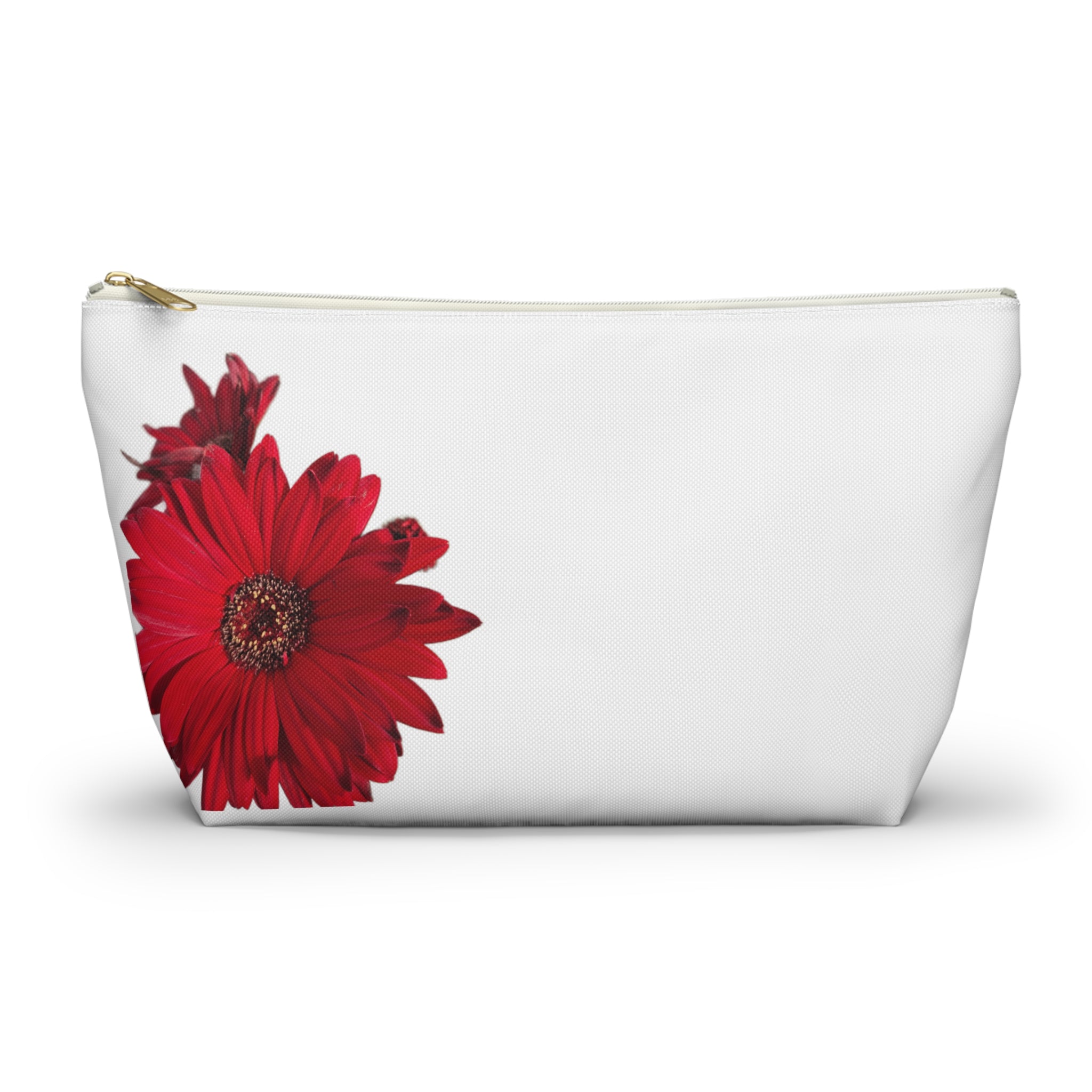 Red Daisy Accessory Pouch — Floral Makeup Bag with T-Bottom