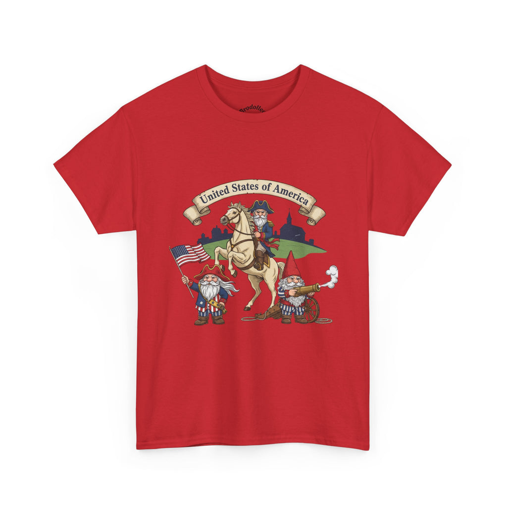 Patriotic Gnome & Horse Tee — "United States of America" Graphic T-Shirt