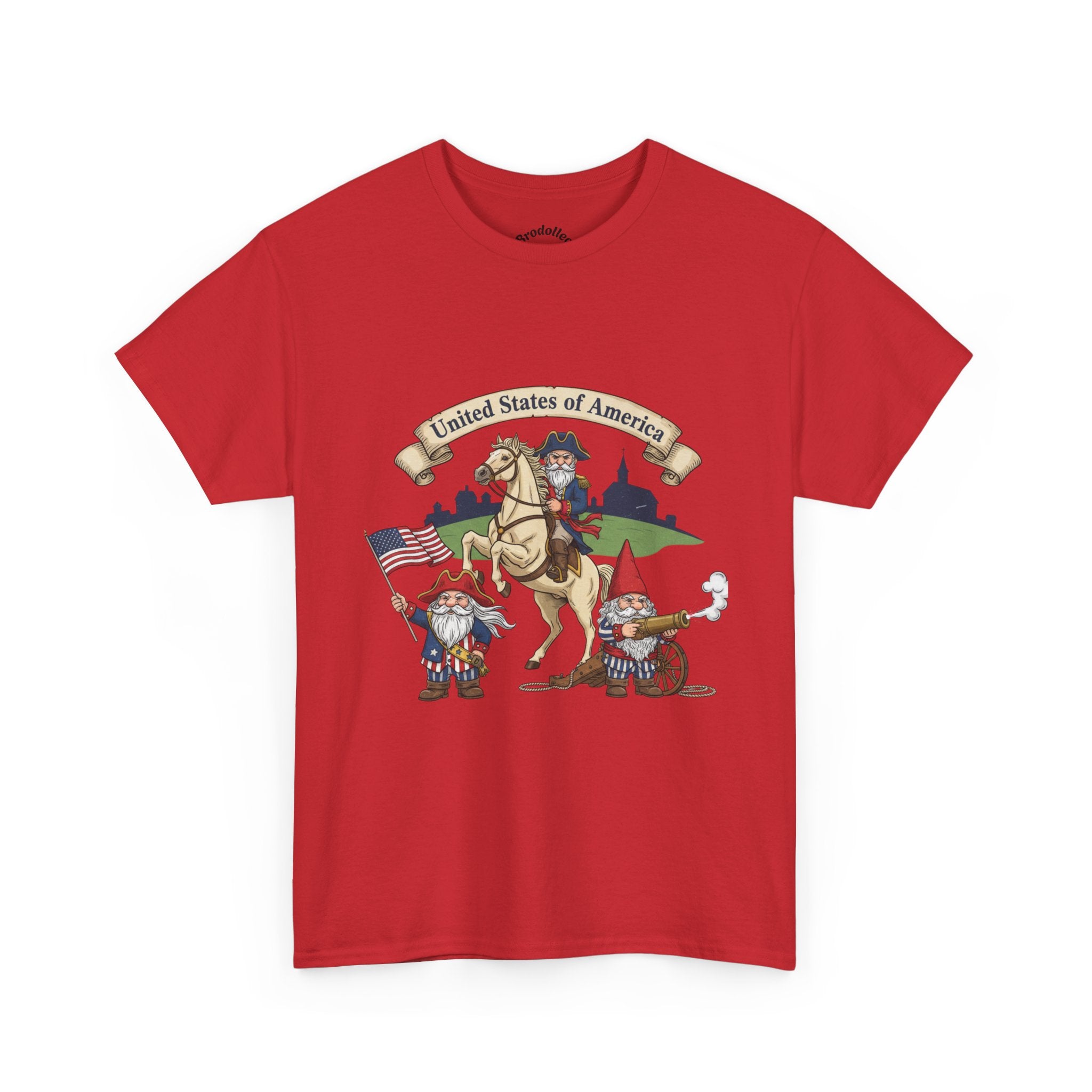 Patriotic Gnome & Horse Tee — "United States of America" Graphic T-Shirt